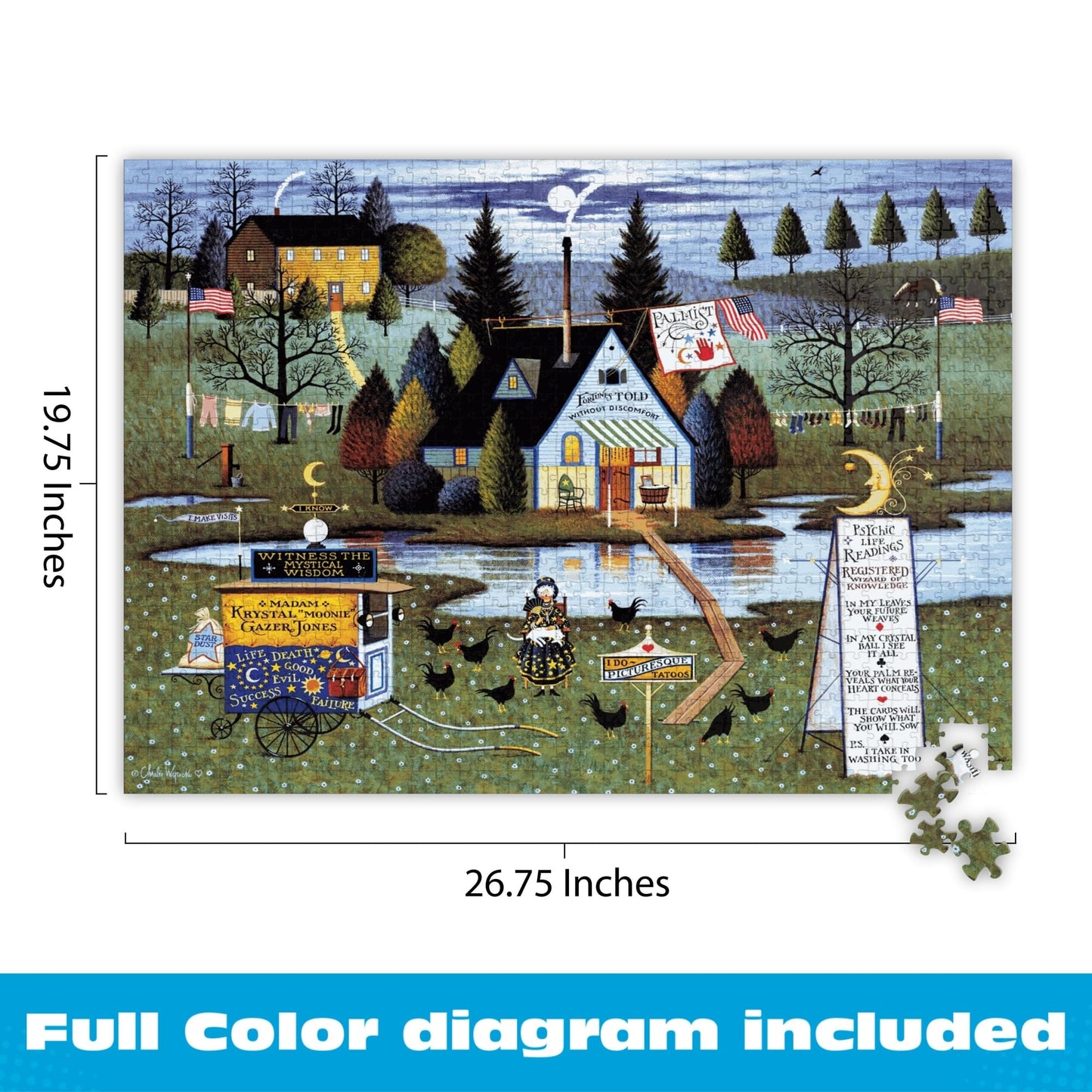 Buffalo Games Charles Wysocki - Know It All - 1000 Piece Jigsaw Puzzle - 26.75 x 19.75 in, Poster Included - 1000 Piece Puzzle for Adults - Folk Art Village Scene - Recycled Board