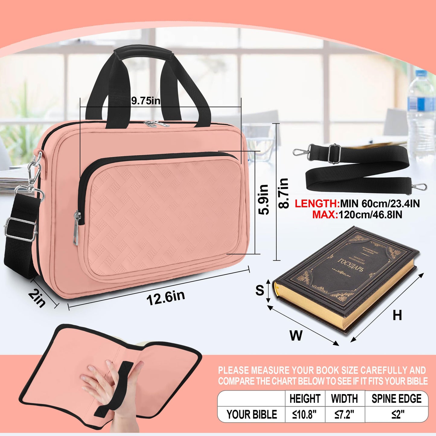 LAOTANGJIA Bible Cover,Pink Large Bible Bag for Women, Study Supplies Journaling Kit Book Carrying Case with Bible Highlighters Shoulder Strap Christian Gifts