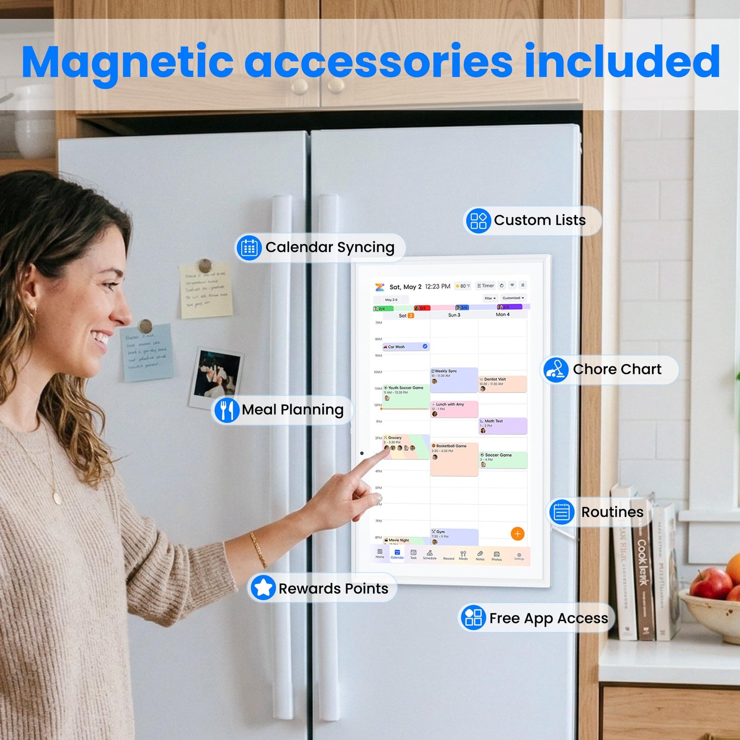15.6" Smart Digital Calendar, Touchscreen Family Planner, No Subscription Required, 32GB, Multi-User Sync, Wall/Desk Mountable with Magnetic Accessories, Gifts for Mom Dad