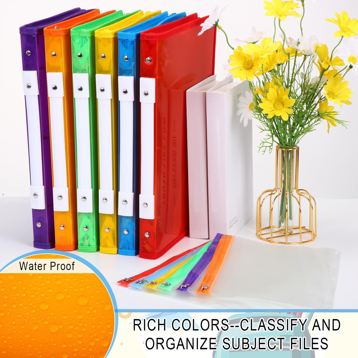 Fulmoon 6 Pack 1 Inch Zipper Binder, 3 Ring Binder with 2 Interior Pockets, Plastic Pencil Pouch, Expanding File Zippered Holds 8.5''x11'' for Projects, Assignments, Memos, School Work (Colorful)