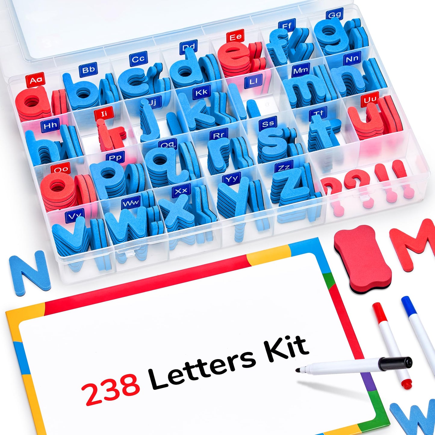 JoyCat Classroom Magnetic Letters Kit 238 Pcs with Double-Side Magnet Board - Foam Fridge Alphabet Letters for Kids Spelling and Learning