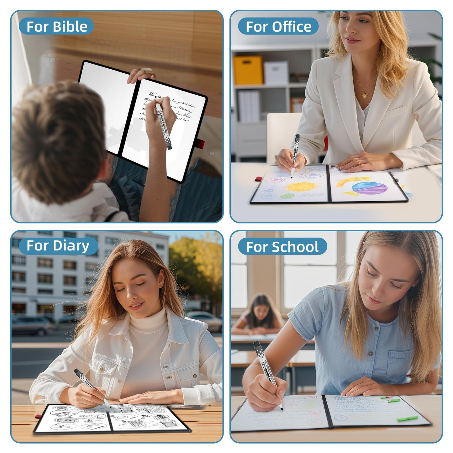iNenya A5 Pocket White Board - Double-Sided Dry Erase Board 8x6 inch - Ultra-Thin 0.3" Portable Whiteboard with Markers & Erase | Anti-Ghosting Surface for Office Home School Student(Double-A5 Black)
