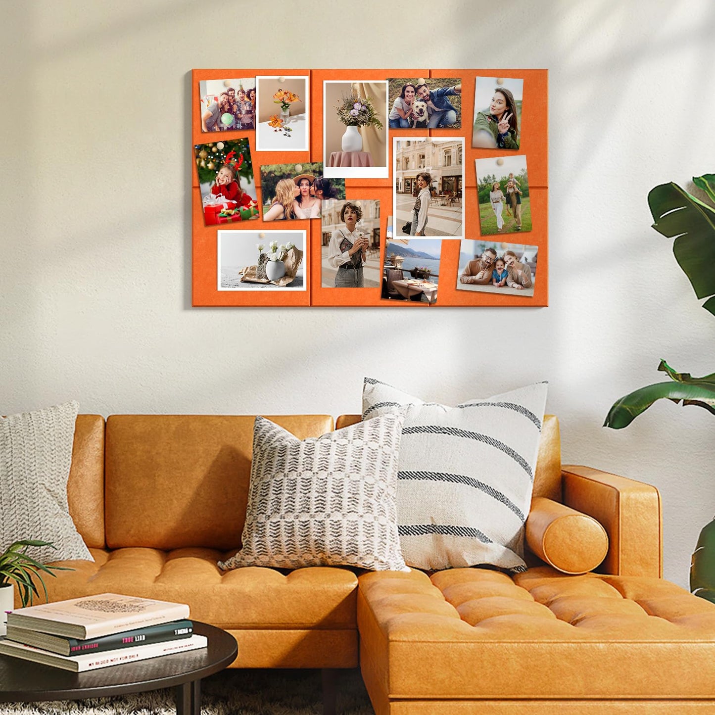MaxGear Large Cork Board for Wall 36" x 24", Orange Bulletin Board, 6 Pack Felt Wall Tiles with Pushpins, Cork Boards for Office Push Pin Board Tack Board Felt Board