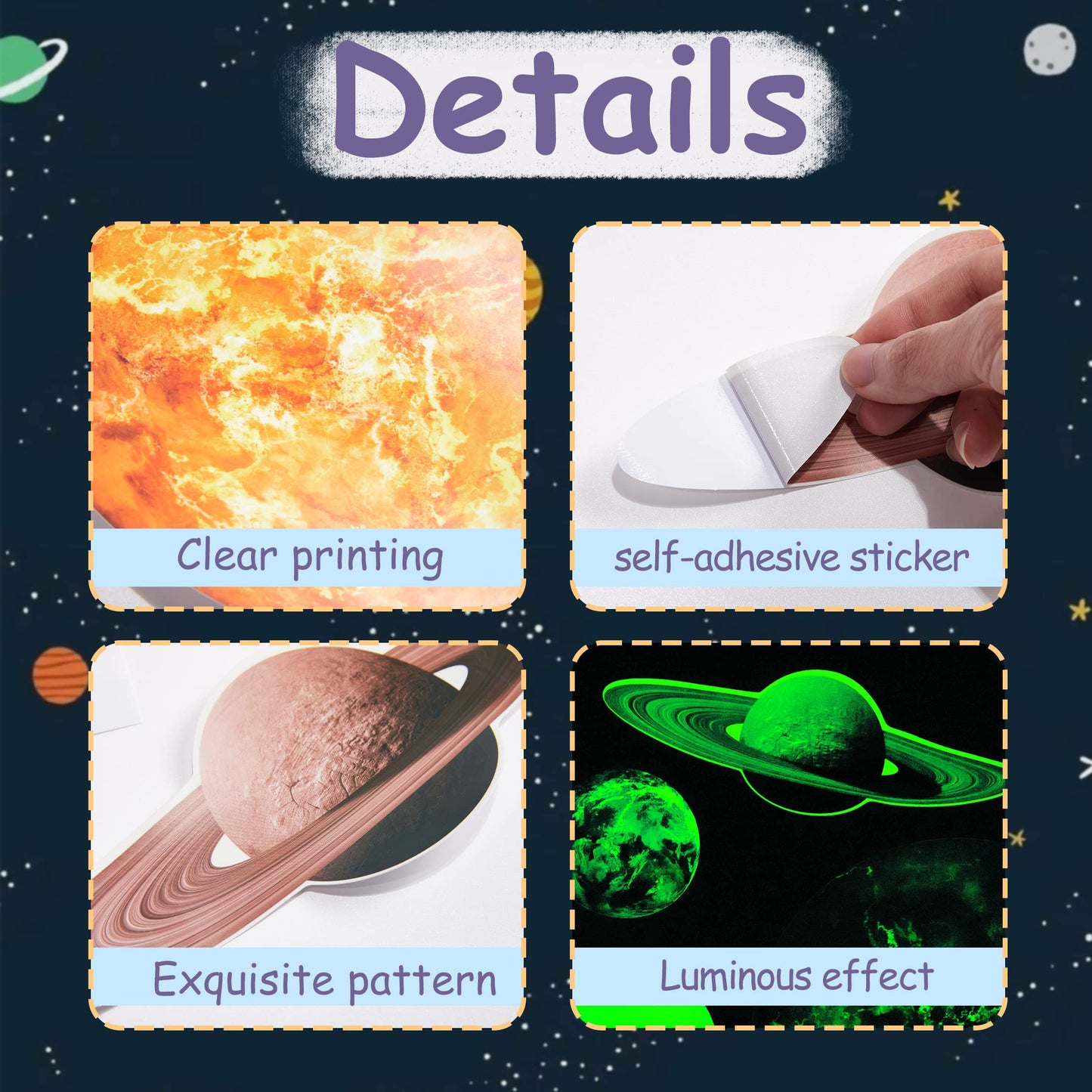 Glow in The Dark Stars Solar System Wall Stickers, Sun and 8 Major Planets Wall Decals for Bedroom, Baby Nursery Decoration for Ceiling (Green)
