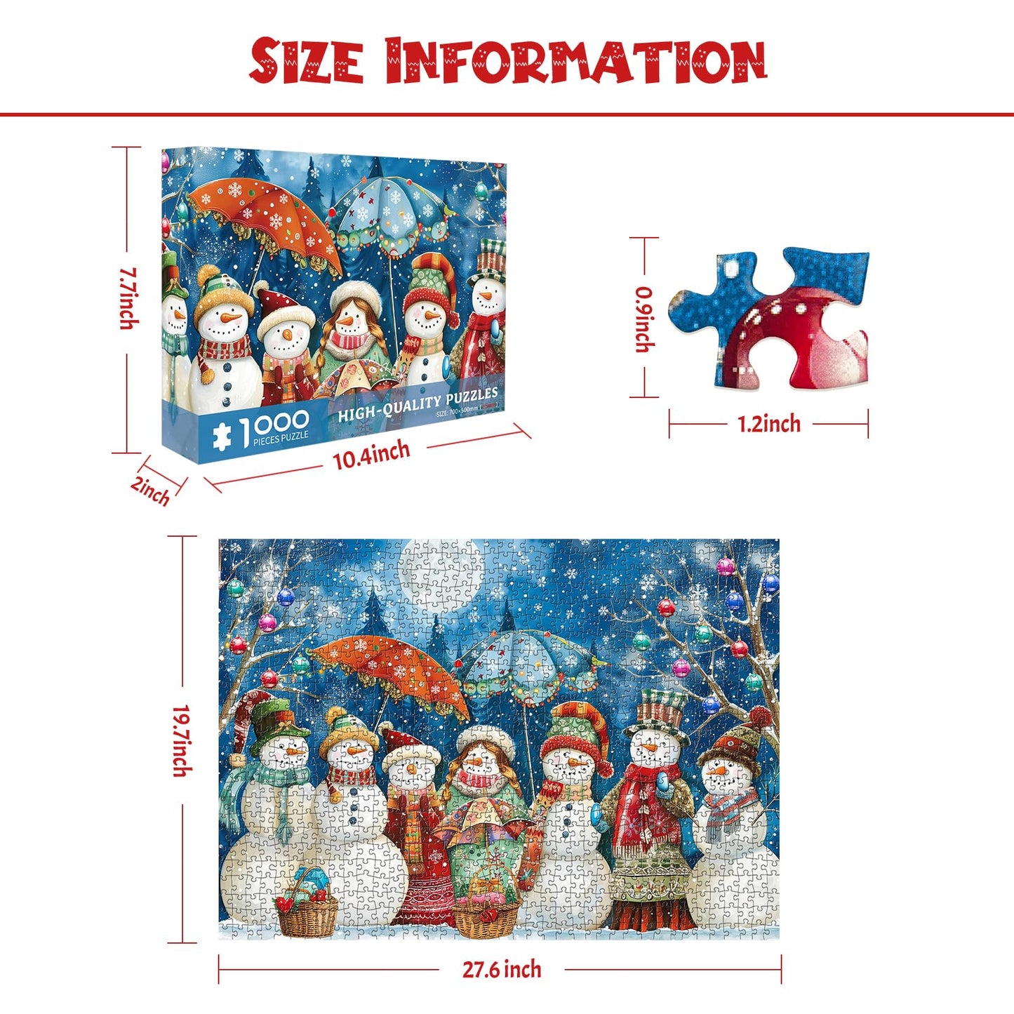 MBOQIU 1000 Piece Puzzle for Adults - Snowman Christmas Puzzle, Premium Thick Cardboard, Snowy Night Christmas Vacation Jigsaw Puzzles, Challenging Puzzles for Teens Seniors - 27.6 x 19.7 inches