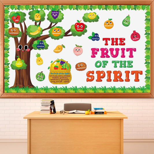 Fruit of The Spirit Bulletin Board Set Christian Classroom Decoration Religious Paper Cutouts Bibles Bulletin Board Border for Church Sunday Back to School Chalkboard Wall Decor Teacher Supplies