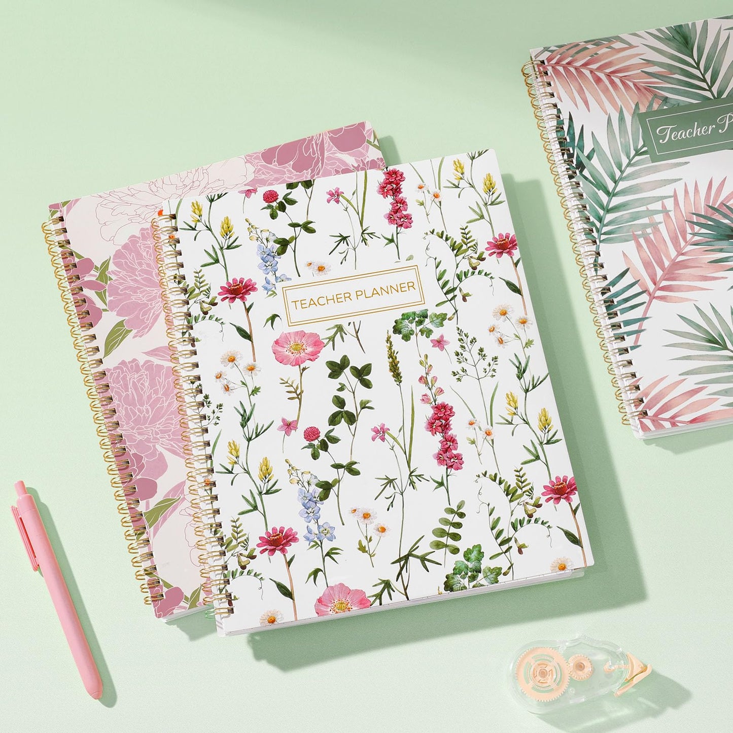 SUNEE Teacher Planner 2026-2027 Academic Year, 7 Periods Lesson Plan Book Jul 2026 - Jun 2027, 8.5"x11"Daily Weekly Monthly Organizers Horizontal Layout with Calendars, Bookmark, Tabs, Wildflowers