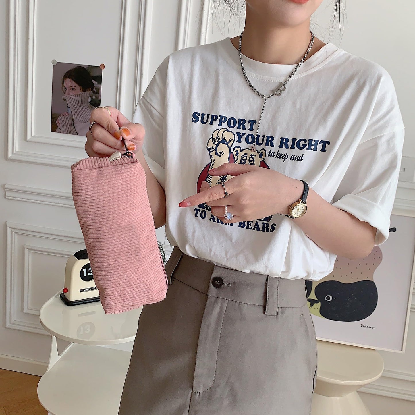 OZAOZ Cute Pencil Case Aesthetic Student Pencil Pouch Coin Pen Pouch Cosmetic Bag Office Stationery Organizer For Kids Teen School (Pink)