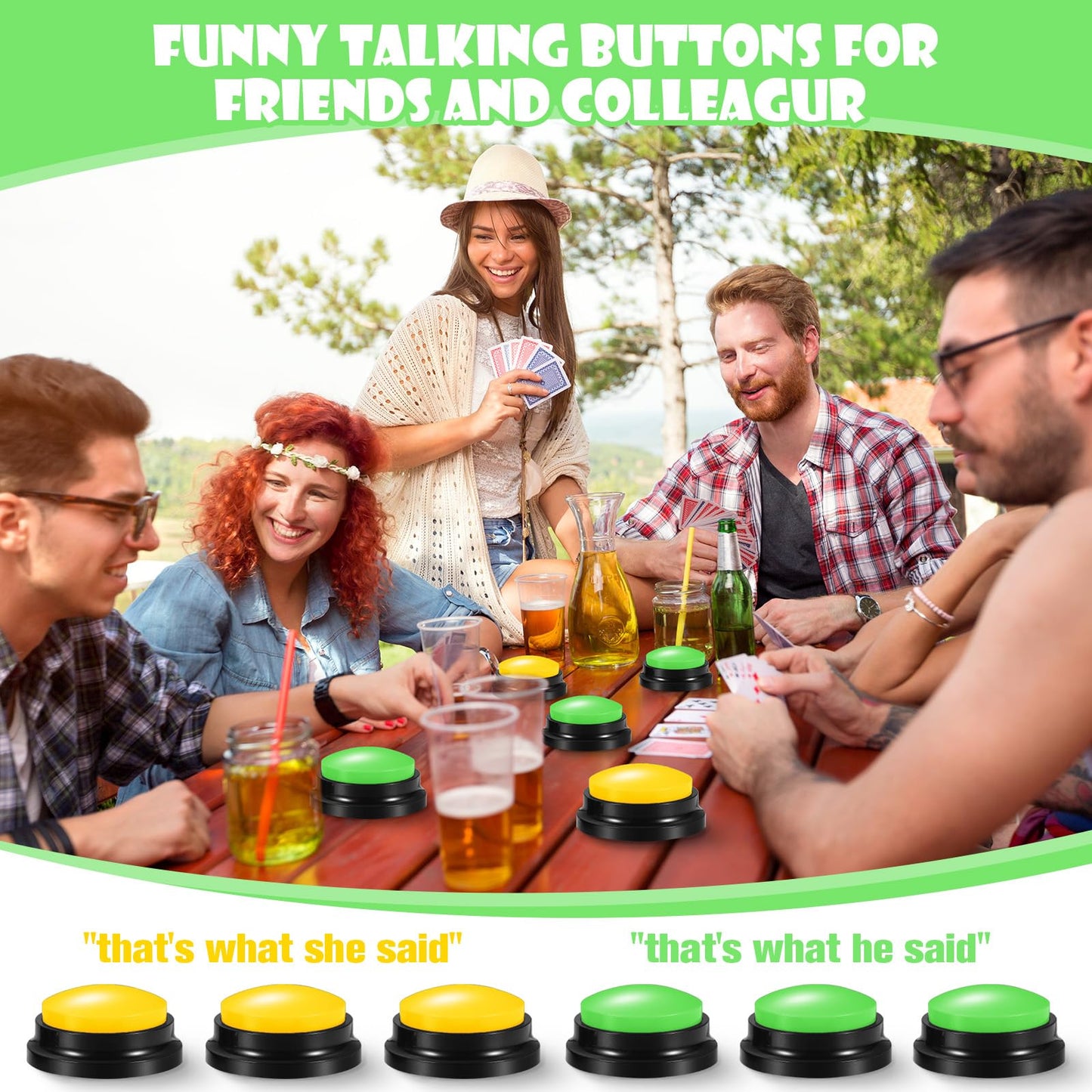 Yunsailing 12 Pack Game Show Buzzer Button Answer Buzzers Classroom Recordable Button for Classroom Team Family Game and Trivia Nights (Dark Yellow,Green)