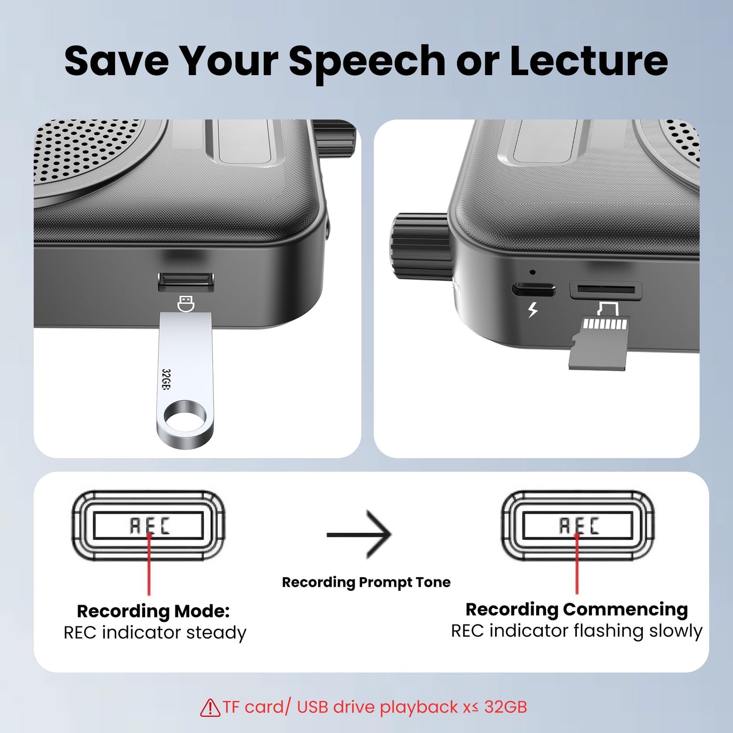Voice Amplifier Wireless Microphone with Bluetooth Lavalier, Portable Microphone and Speaker for Teachers, Mini Rechargeable Amplifier, Ideal for Classroom, Meetings, Yoga, Speeches, and Tour Guides