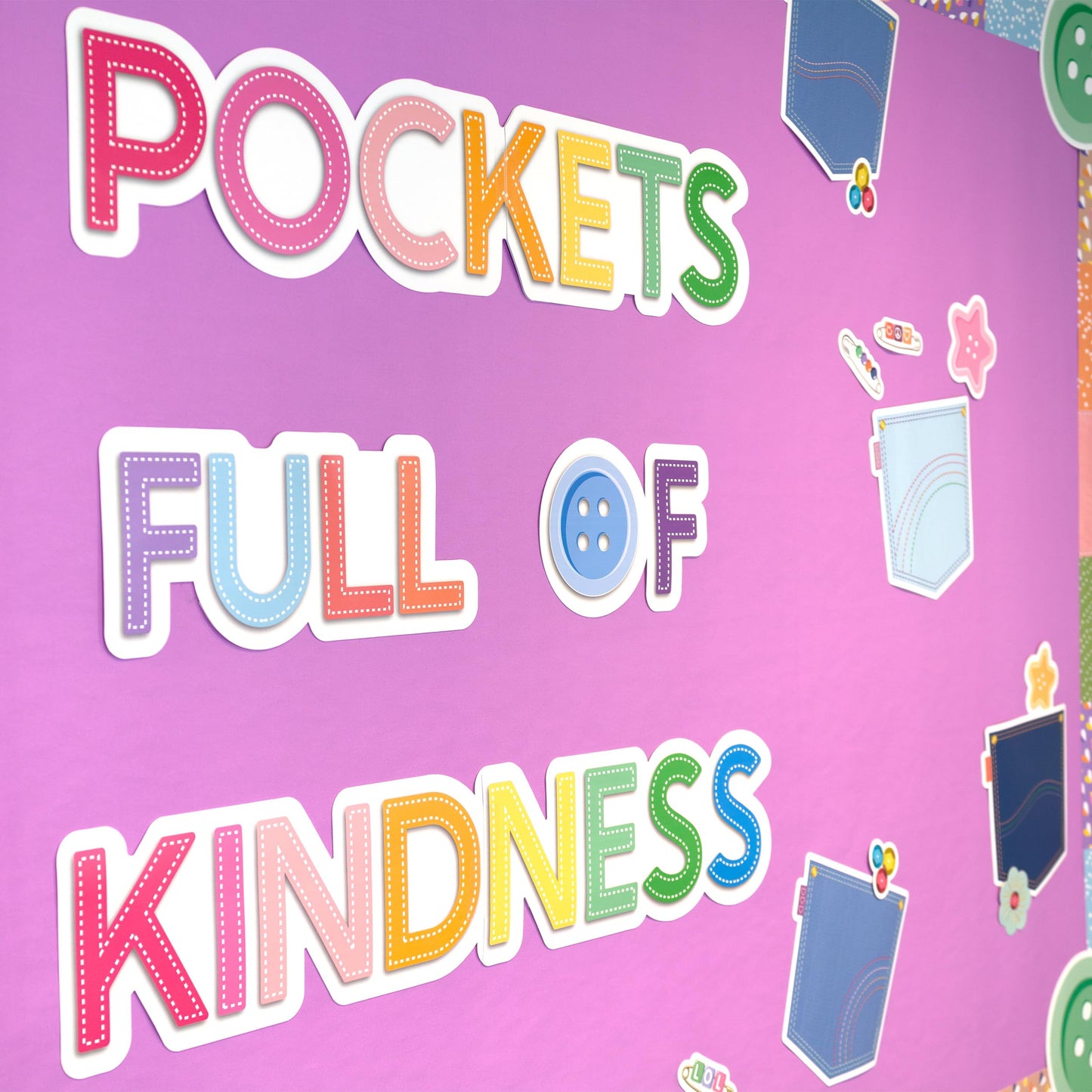 Carson Dellosa Crafty and Cool 58-Piece Pockets Full of Kindness Motivational Bulletin Board Set, Arts and Crafts Theme Growth Mindset Classroom Decor