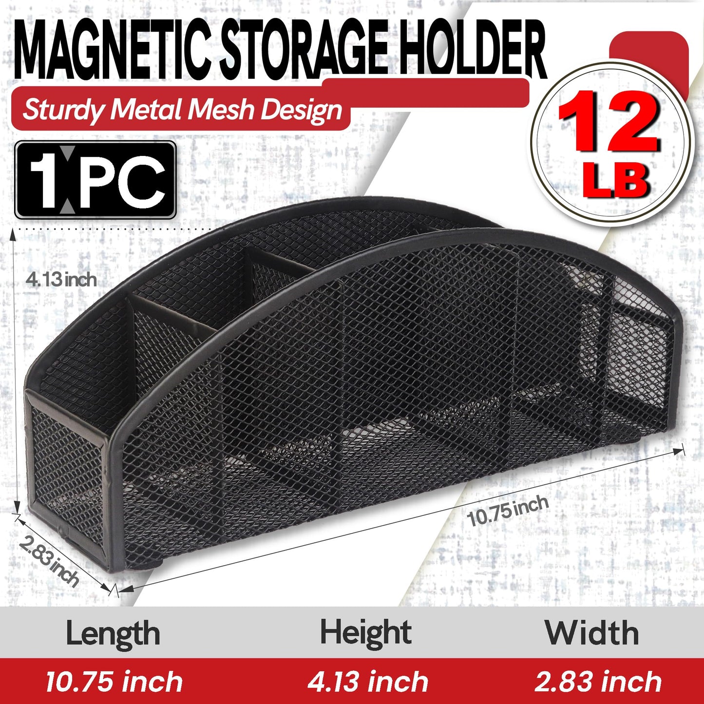 BEILITEMAG Magnetic Dry Erase Marker Holder for Whiteboard, 5 Slots Metal Pen Holder with Strong Magnets, 10inch Large Capacity Storage Basket Organizer for Office, School and Home (Black)