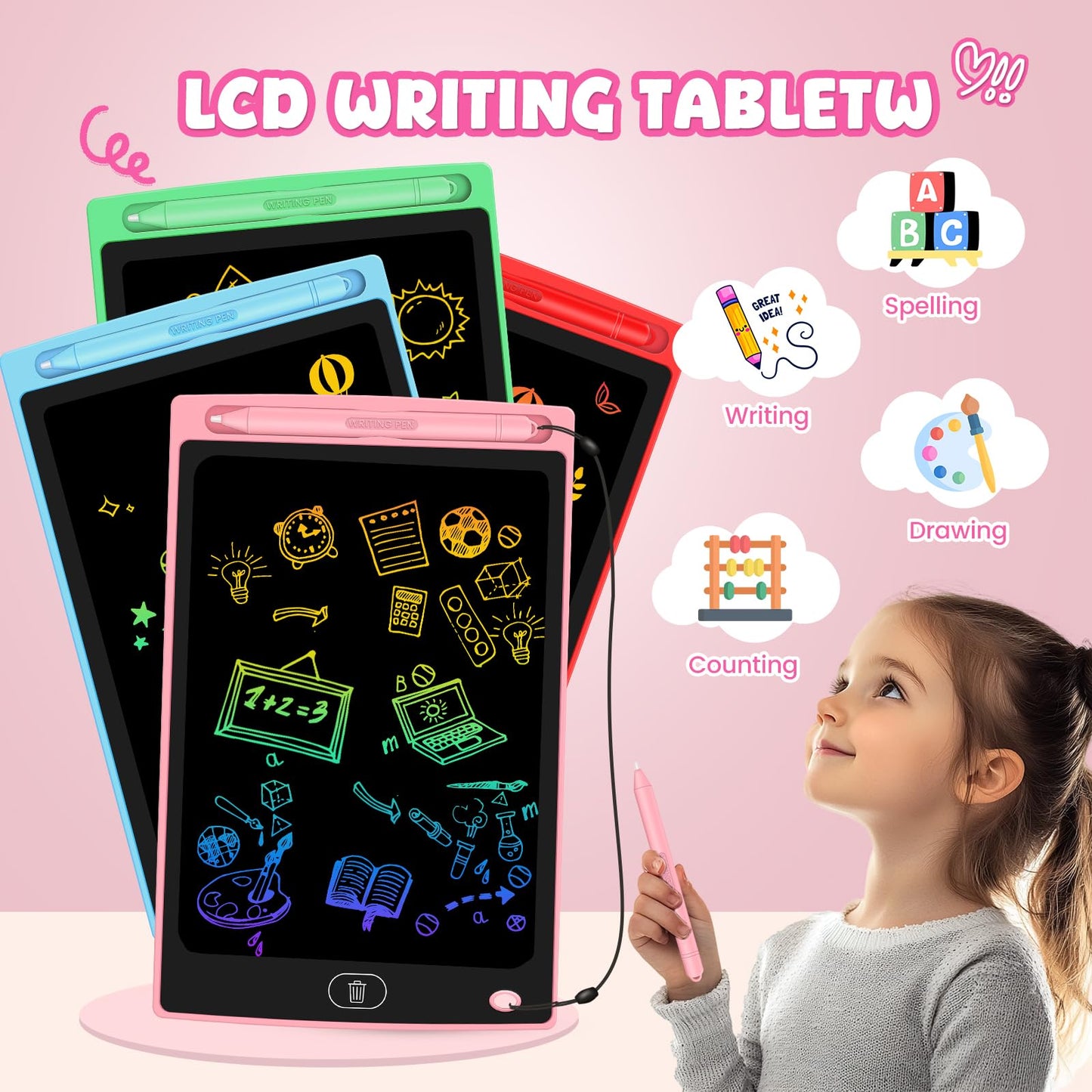 12 Pack LCD Writing Tablet for Kids - Erasable and Reusable Toddler Doodle Board in 8.5 inch, Ideal Drawing Pad for Learning Toy for Ages 3-8, Gift for Girls Boys