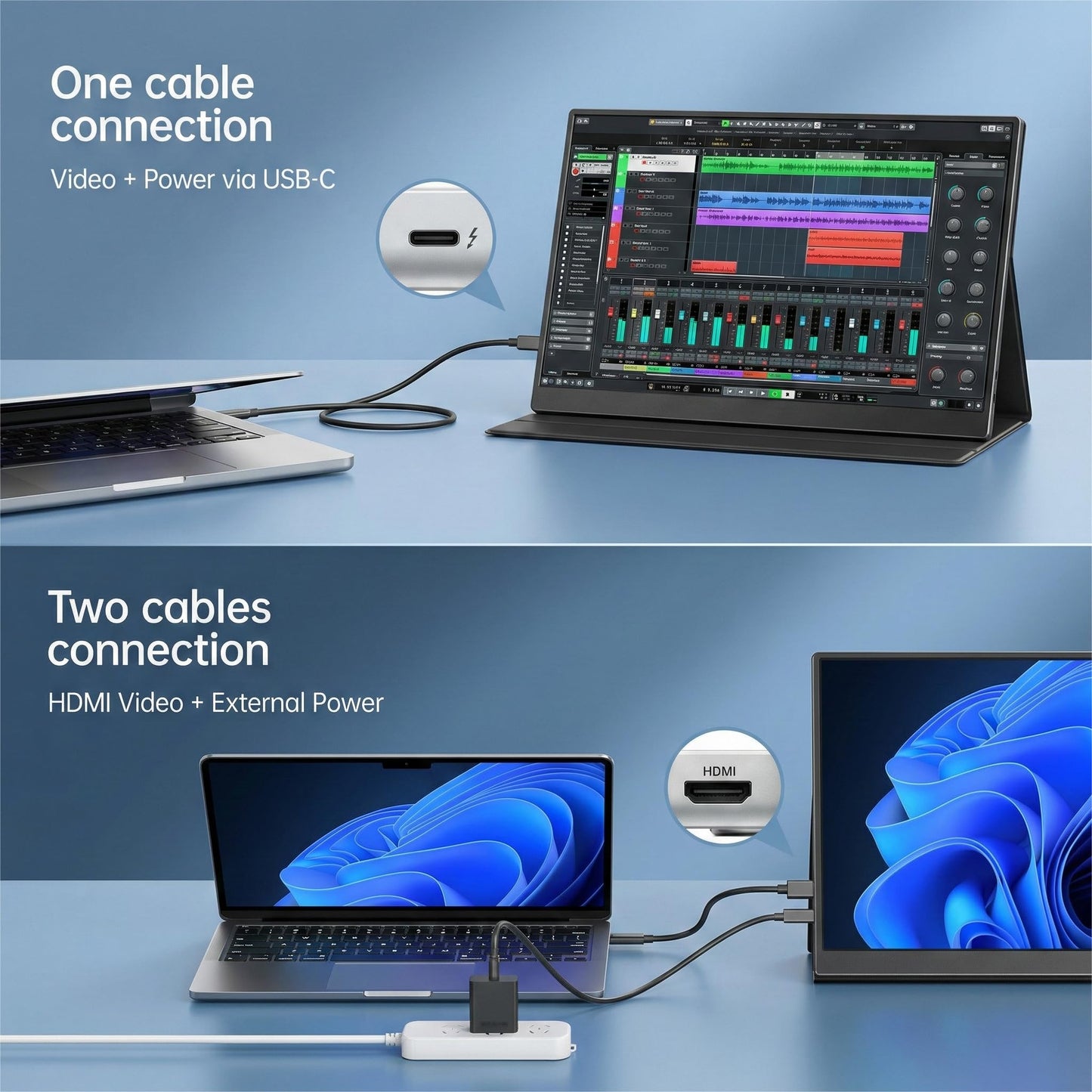 ZefcS 14 Inch Portable Monitor 1920x1200 IPS 16:10 Laptop Screen Extender, HDR FreeSync USB-C HDMI External Travel Monitor with Smart Cover & Dual Speakers for Mac PC PS5 Xbox Switch