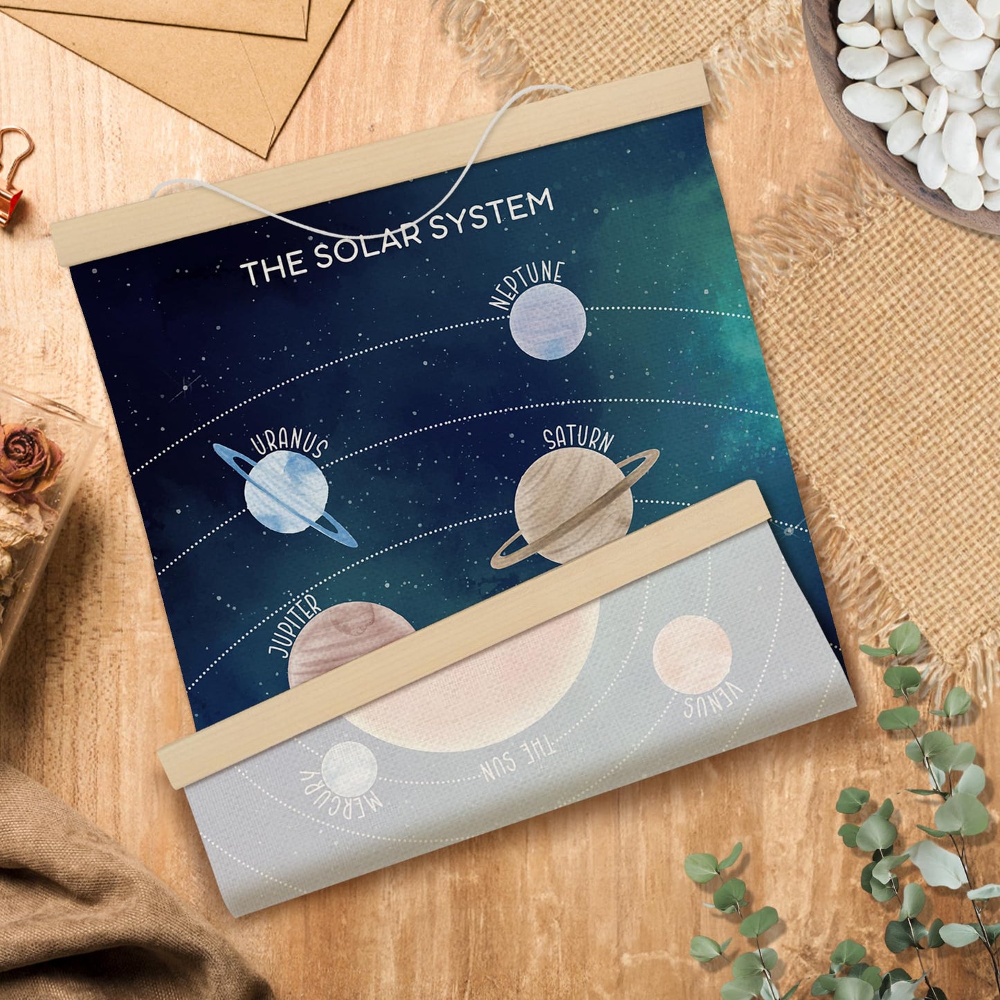 MOTERMATE Space Solar System Poster Hanger Frame, the Solar System Nursery Wall Hanging Decor Art Framed for Kids Nursery Room Bedroom Playroom Home, Space Galaxy Wall Poster Prints, 12x16 Inch