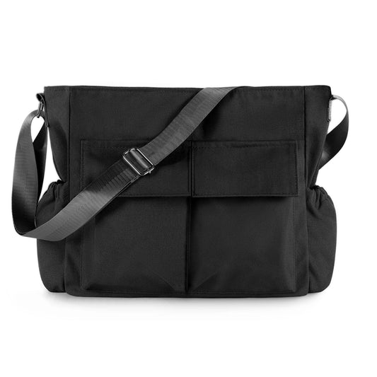 Canvas Messenger Bag Crossbody Shoulder Bag for Men and Women Vintage Tote Laptop Bag Large Hobo Bag with Multiple Pockets (Black)