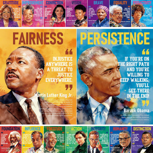 16-Pack Black History Month Posters for Classroom, 11x14in Matte-Laminated Educational Wall Art, Classroom & Door Decorations, Bulletin Board Black History Decor for School Hallways & Homeschool