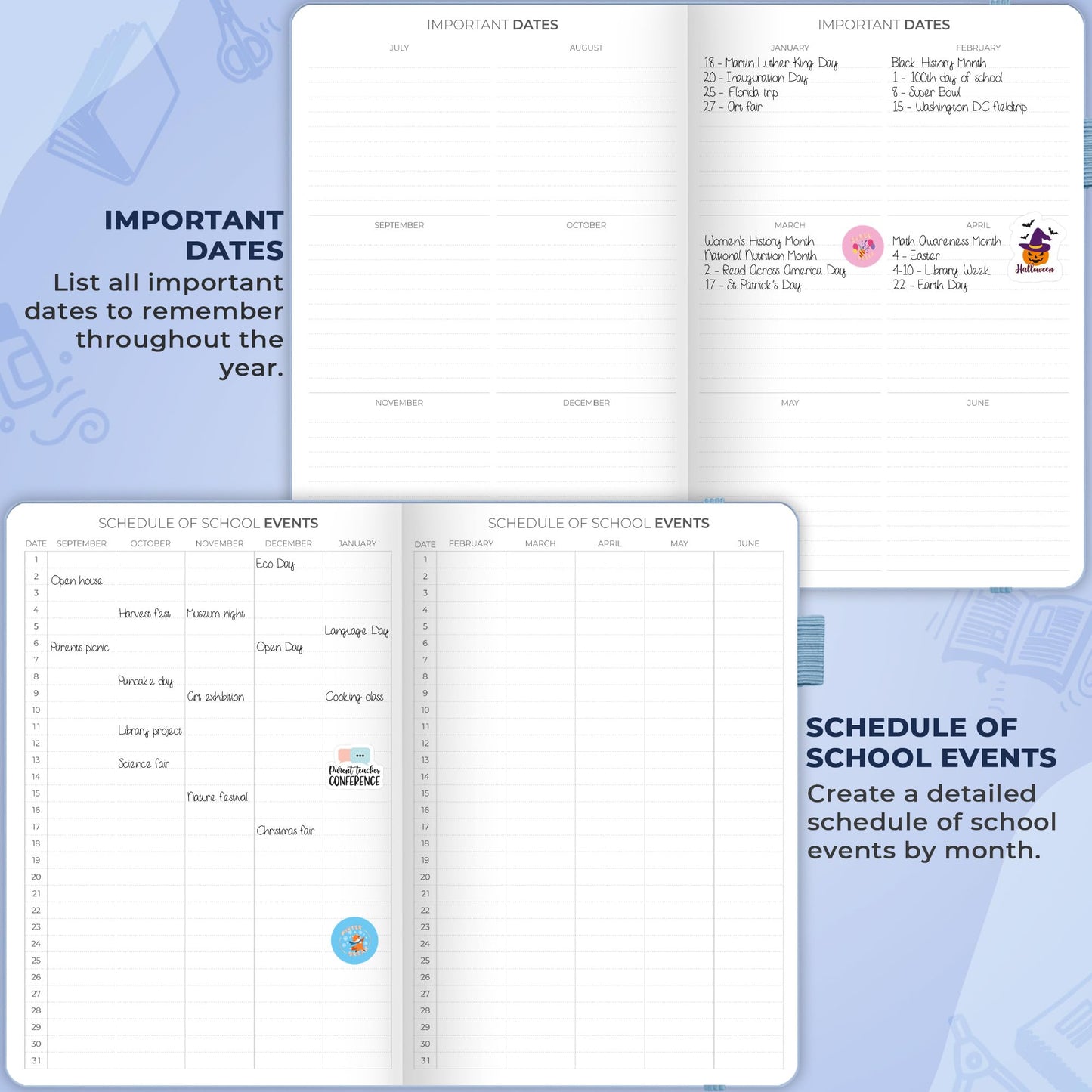 Clever Fox Teacher Planner – School Year Planner with Calendars & Lesson Plans – Teacher Plan Book for Classroom & Homeschool Organization - Undated, 7x10″, Hardcover (Periwinkle)