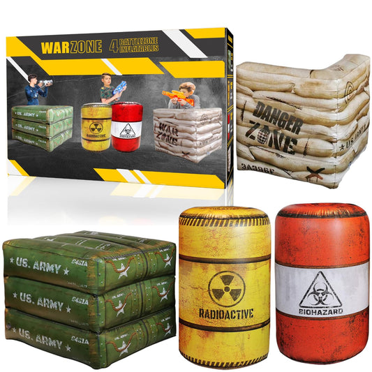 NINOSTAR Package 4 Combat Battlefield Inflatables, Compatible with Nerf, Laser tag, Water Gun for Boys Birthday Party Activities and Decoration. Premiume Pack Include Water chember and Repair kit.