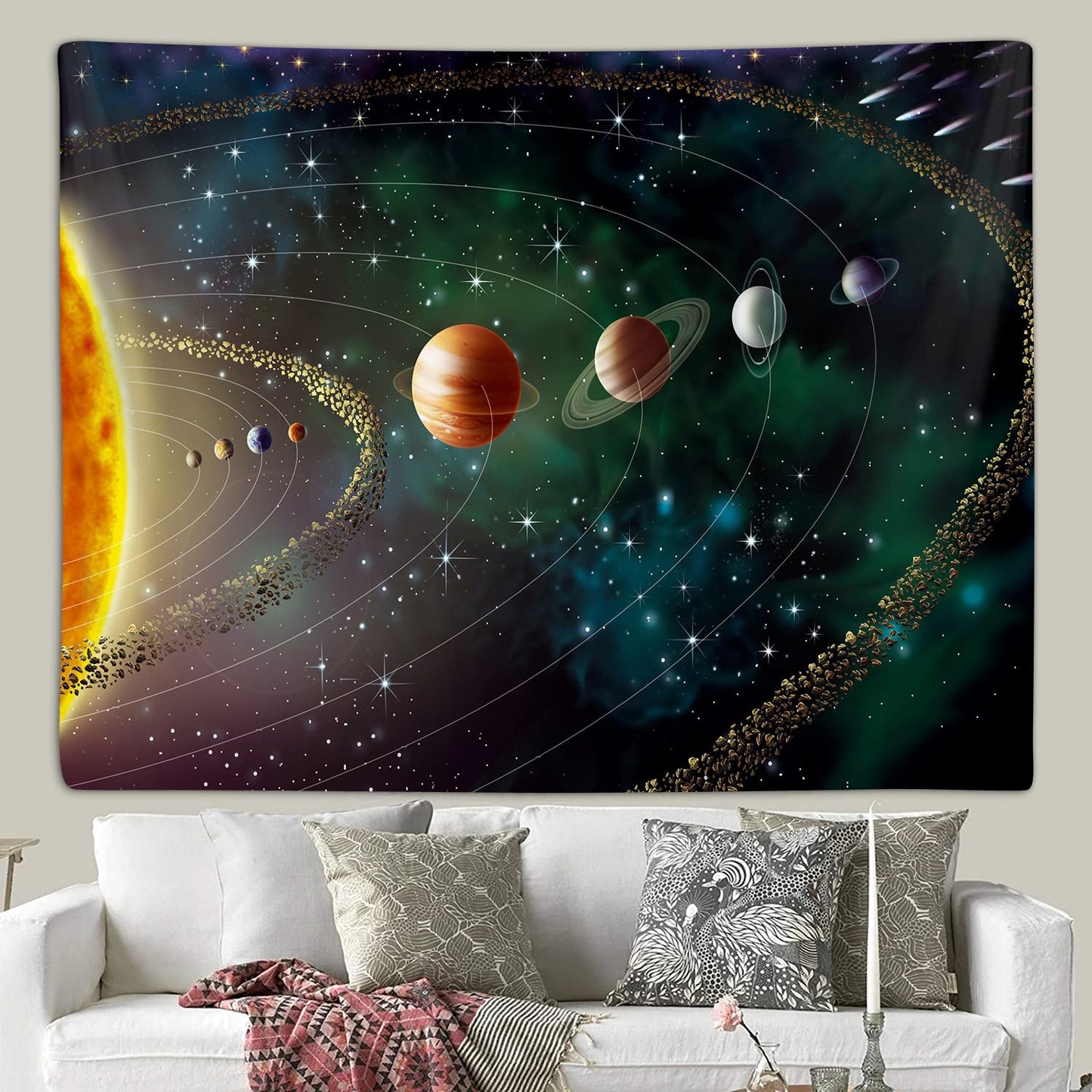 Outer Space Planet Tapestry, Universe Galaxy Solar System Earth Art Tapestries Wall Hanging for Men Kids Bedroom College Dorm Living Room Office Science Decor 40X30", Cool Hippie Poster Blanket