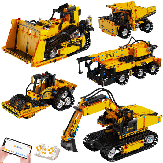 HPROMOT 5-in-1 Building Toys STEM Robotics Kits - Remote-Controlled Excavator Engineering Kit for Kids Ages 8-16 with 535 Pieces, DIY Educational Science Kits Gift for Boys & Girls