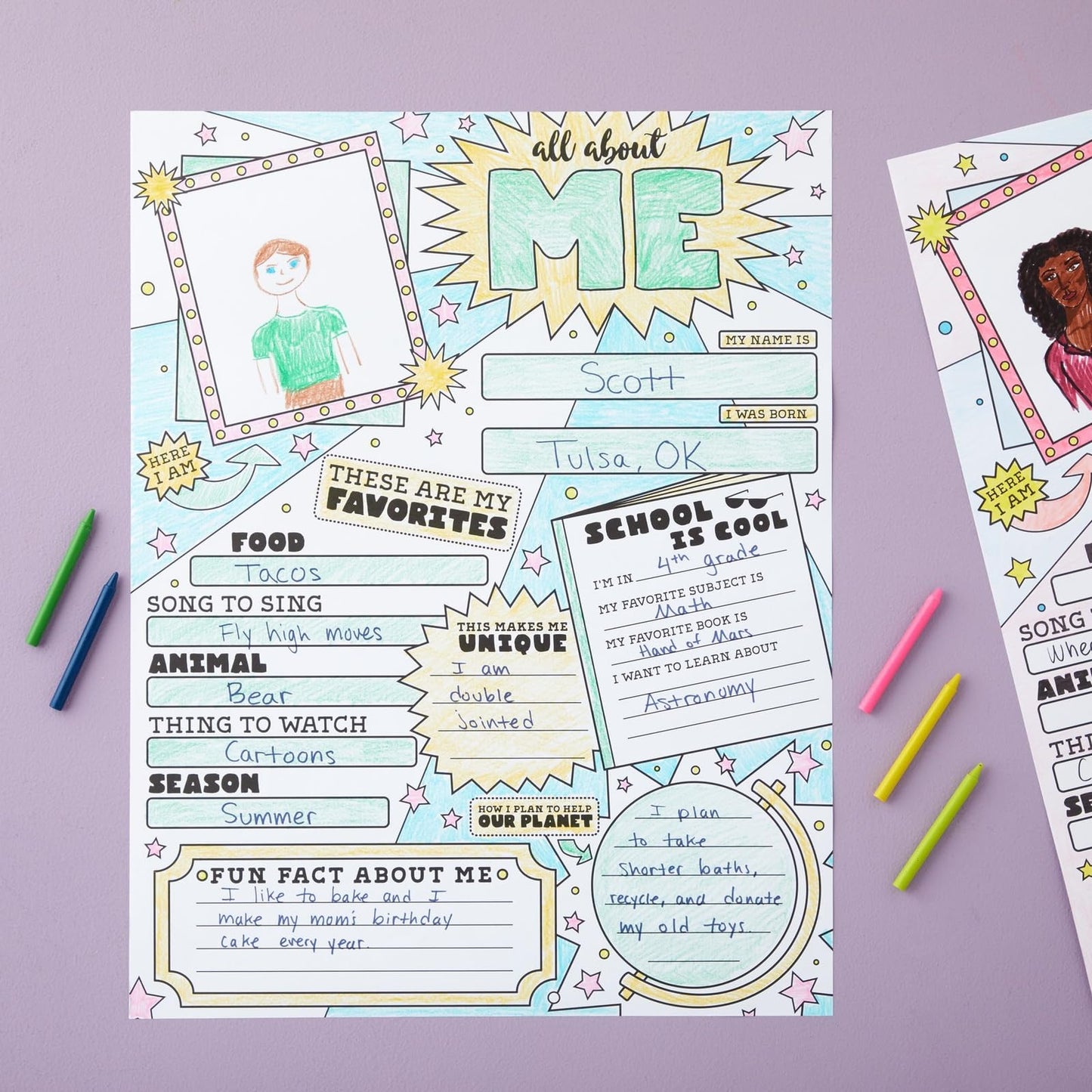Infinite Curiosity All About Me Posters Elementary Classroom 30-Pack - 17 x 22 In Multicolor - Teacher Supplies & Student Introductions - Star of the Week Display - Classroom Decor Essentials