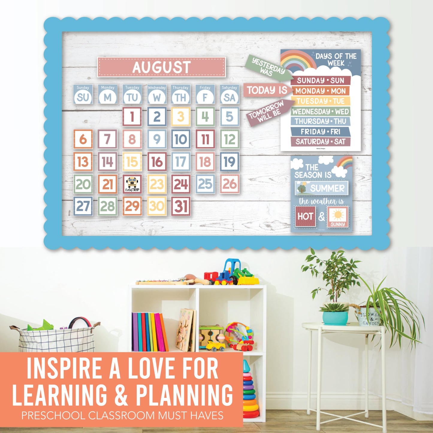 Hadley Designs Classroom Calendar Set Bulletin Board Decorations - Boho School Calendar for Classroom Decor, Kindergarten Preschool Elementary Teacher Must Haves, Homeschool & Daycare Essentials