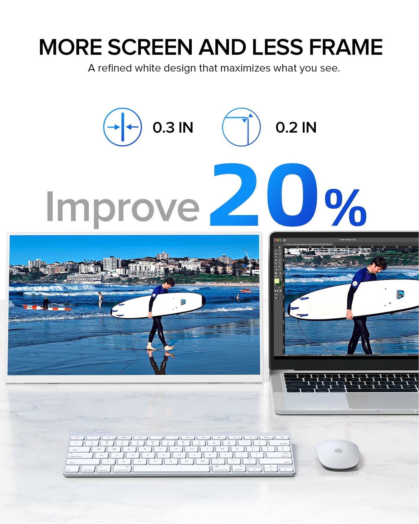 UPERFECT Portable Monitor 15.6", 125% sRGB 1080P Laptop Monitor, Ultra-Slim White Display, USB-C & MINI HDMI, 350 Nits, VESA & Case, Travel Small Second Screen for Computer, Mini PC, Game Consoles