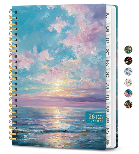 Academic Planner 2026-2027, Monthly and Weekly Calendar Planner, July 2026 - June 2027, Pretty Hardcover Teacher Student Planning Agenda Book with Tabs, Fit for School Office Supplies, 6.3" x 8.5", Pastel Horizon