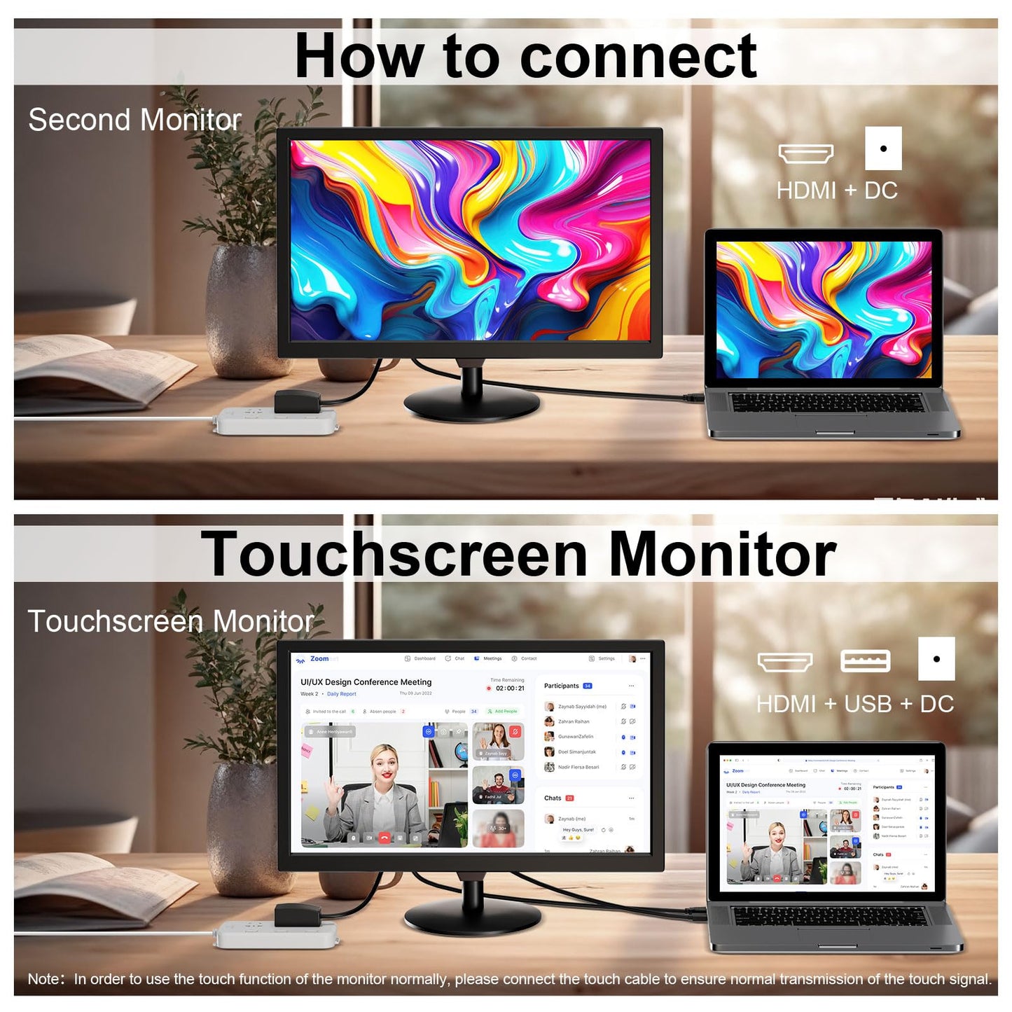 Akntzcs 22-Inch Touchscreen Monitor FHD 1920x1080P 75 Hz Computer Monitor PC Monitor with HDMI, BNC, VGA,Multi-Touch Display, Adjustable Angle, Built-in Speakers