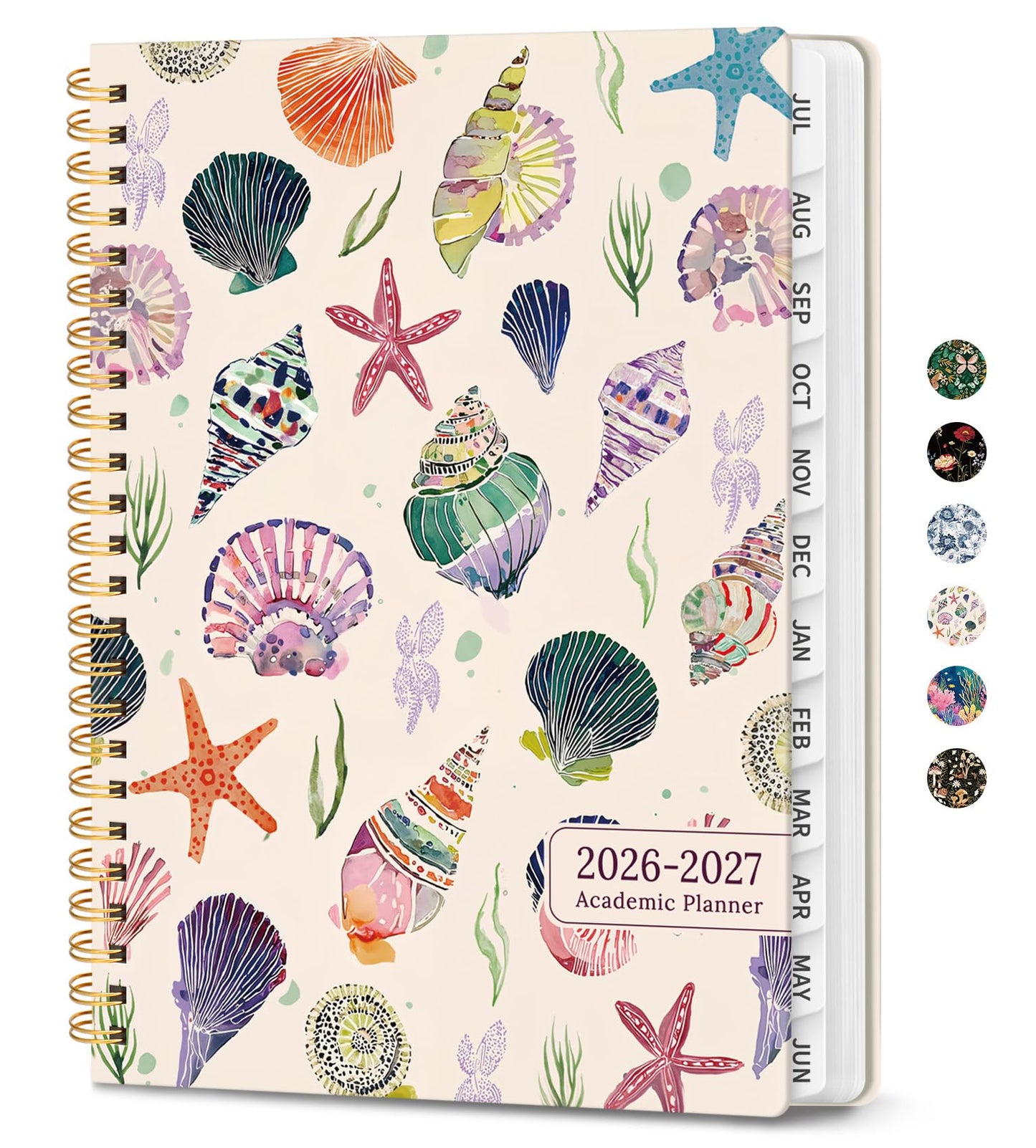 Academic Planner 2026-2027, Monthly and Weekly Calendar Planner, July 2026 - June 2027, Pretty Hardcover Teacher Student Planning Agenda Book with Tabs, Fit for School Office Supplies, 6.3" x 8.5", Sea Shell