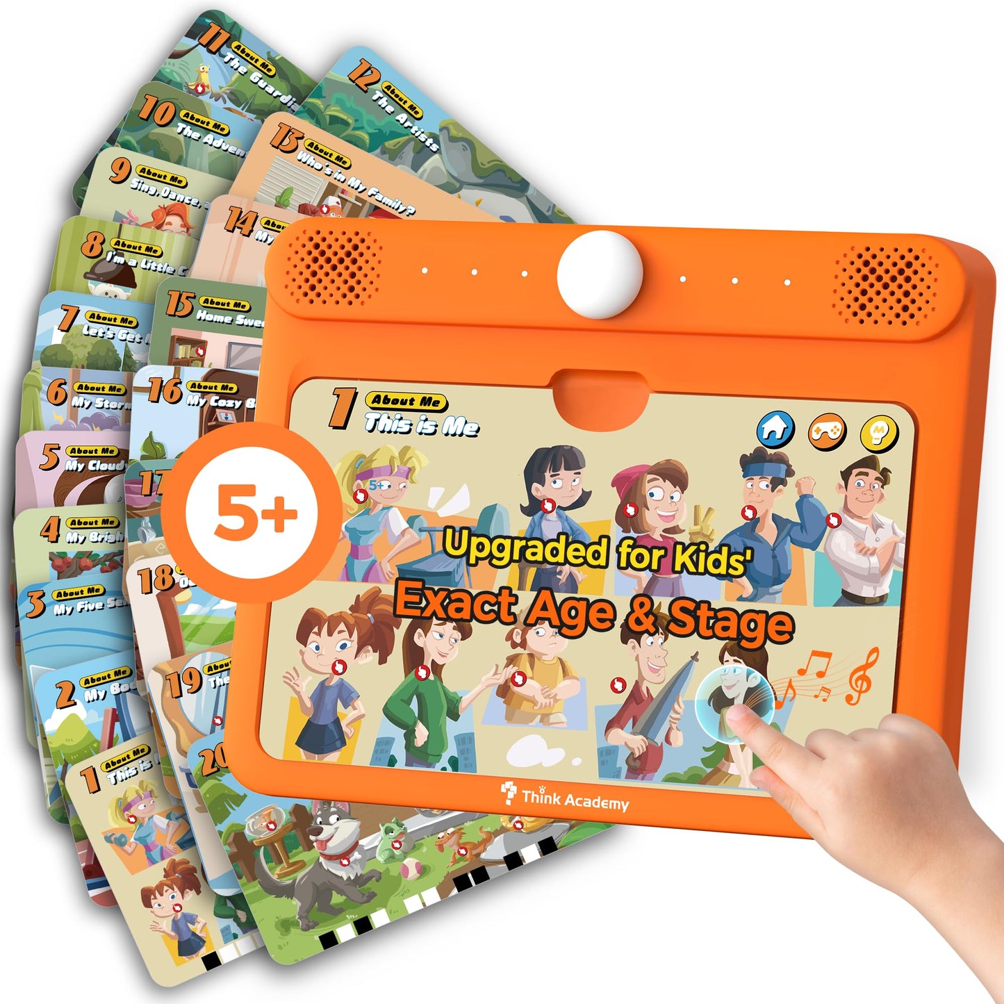 Think Academy Learning Pad for 5+, Age-Optimized Screen-Free Educational Learning Tablet, Learn to Read Phonics Flash Cards with Alphabet, Words, Numbers, Music, Preschool Learning Activities for Kids