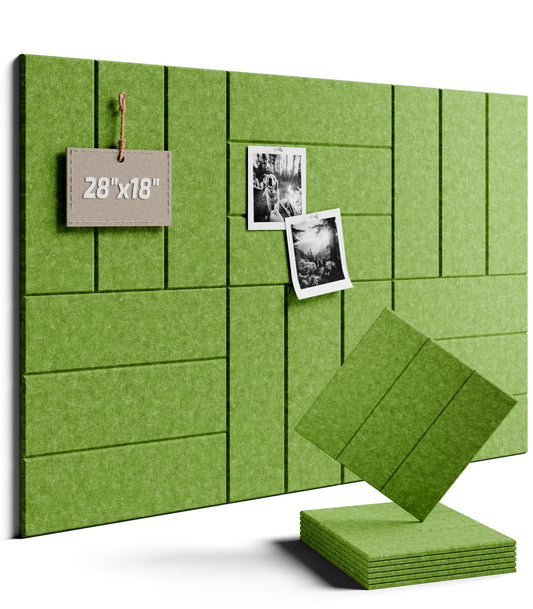 Felt Bulletin Board Tiles -28"x18" with 40 Adhesive Tabs, Cork Board Alternative for Office Decor, Push Pin Board Wall Organizer 6-Pack (Grass Green)