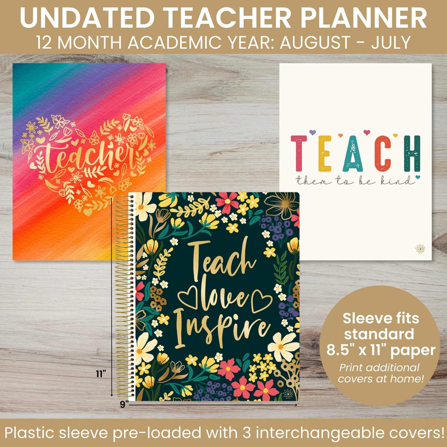 bloom daily planners Undated Academic Year Teacher Planner & Calendar - 7 Period Lesson Plan Organizer Book with Frosted Cover (9" x 11") (Interchangeable Cover) - Bold & Bright