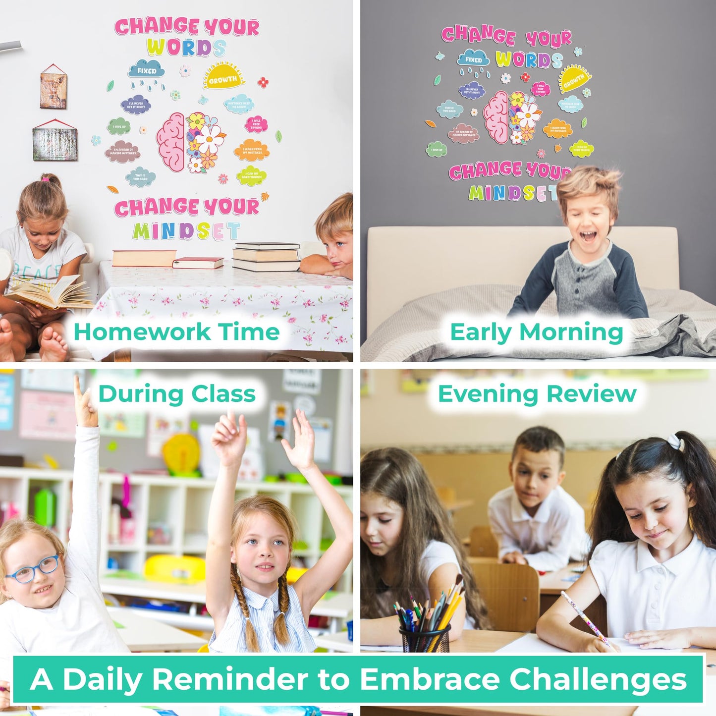 EXCOOL CLUB Growth Mindset Bulletin Board Set - Change Your Words Change Your Mindset Teacher Bulletin Board Decorations For Classroom Decor, Positive Affirmations Wall Decor Growth Mindsets Posters