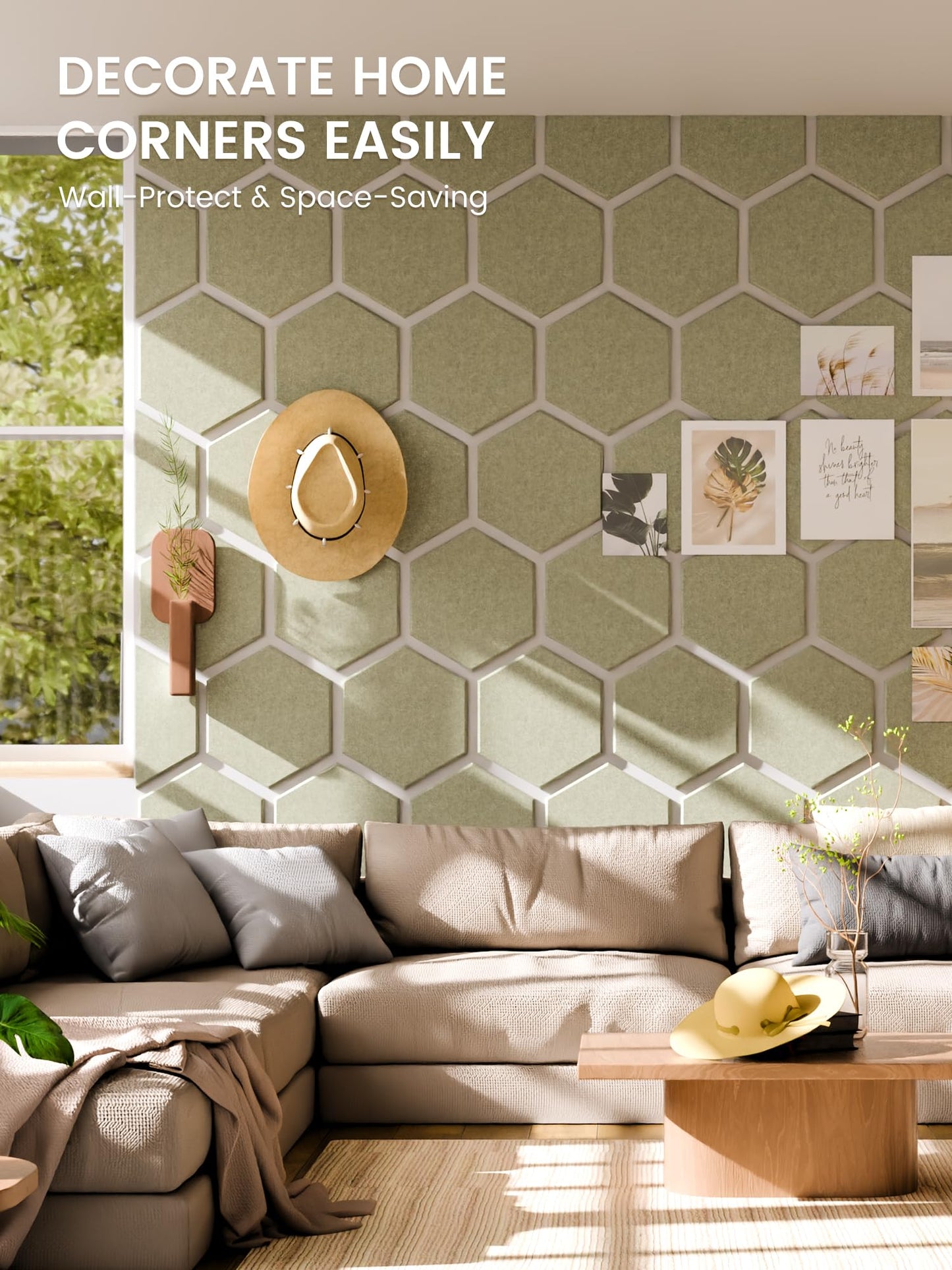 Fluxynara Hexagon Cork Board Alternative for Walls Decor-12-Pack Felt Bulletin Board Tiles,with 30 Pushpins,70 Adhesive Tabs for Office,Classrooms & Home Pin Board Felt Board-Sage