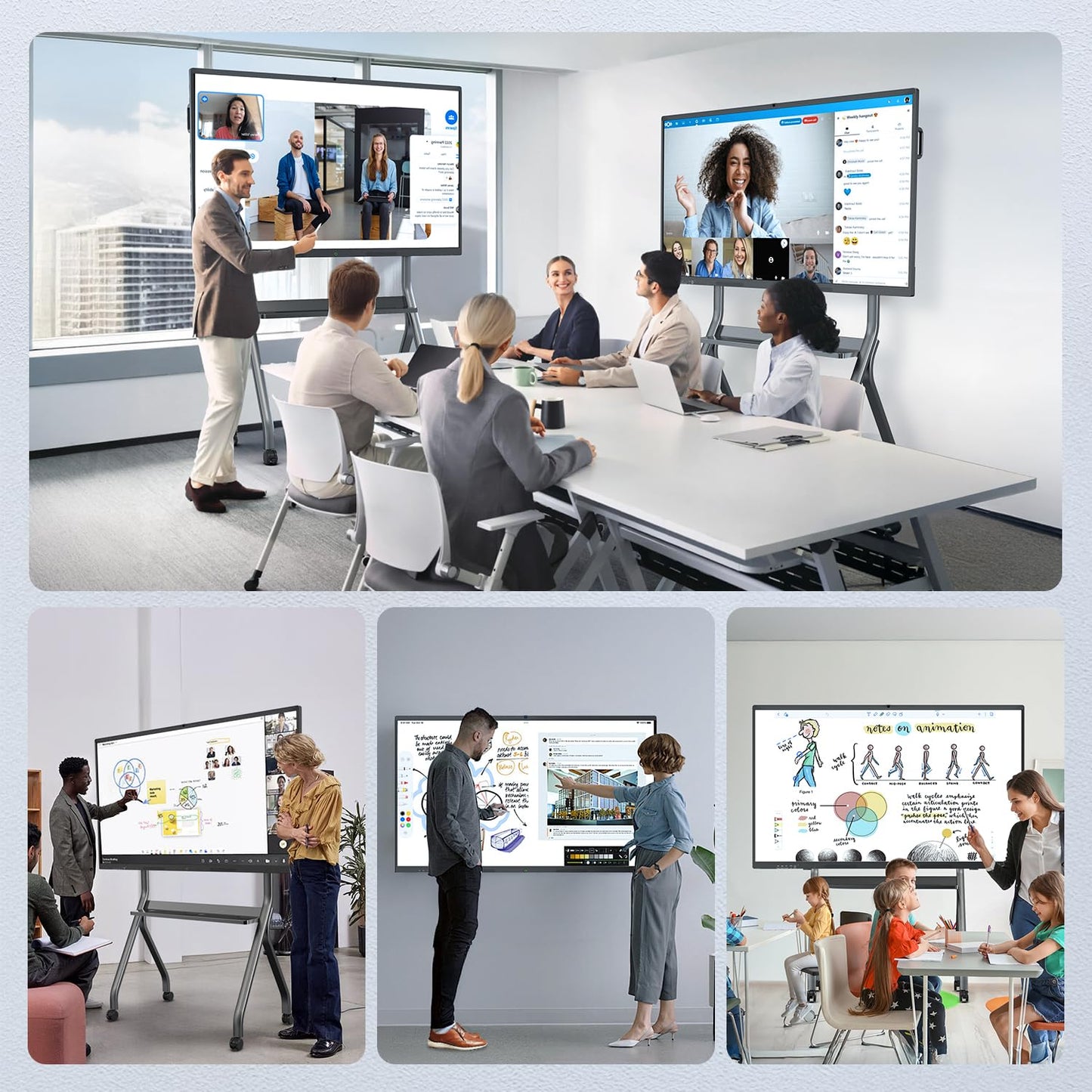 QIXZOCV 75" Smart Board for Business, Interactive Whiteboard with Multi-Touch, 4K Electronic Board with Screen Sharing, Bluetooth/WiFi/HDMI, Camera & Mic, Android 14, 8+128G (Wall Mount Included)