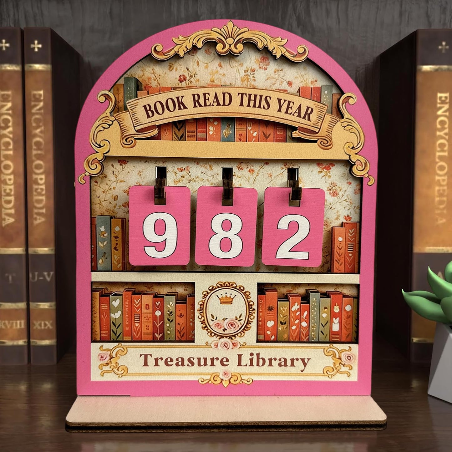 Bookish Reading Tracker Counter Sign, Wooden Books Read This Year Display, Book Lover Gift for Librarian, Reader, Teacher, Women, Wall and Table Decor for Home Library, Teachers, Book Lovers（pink）
