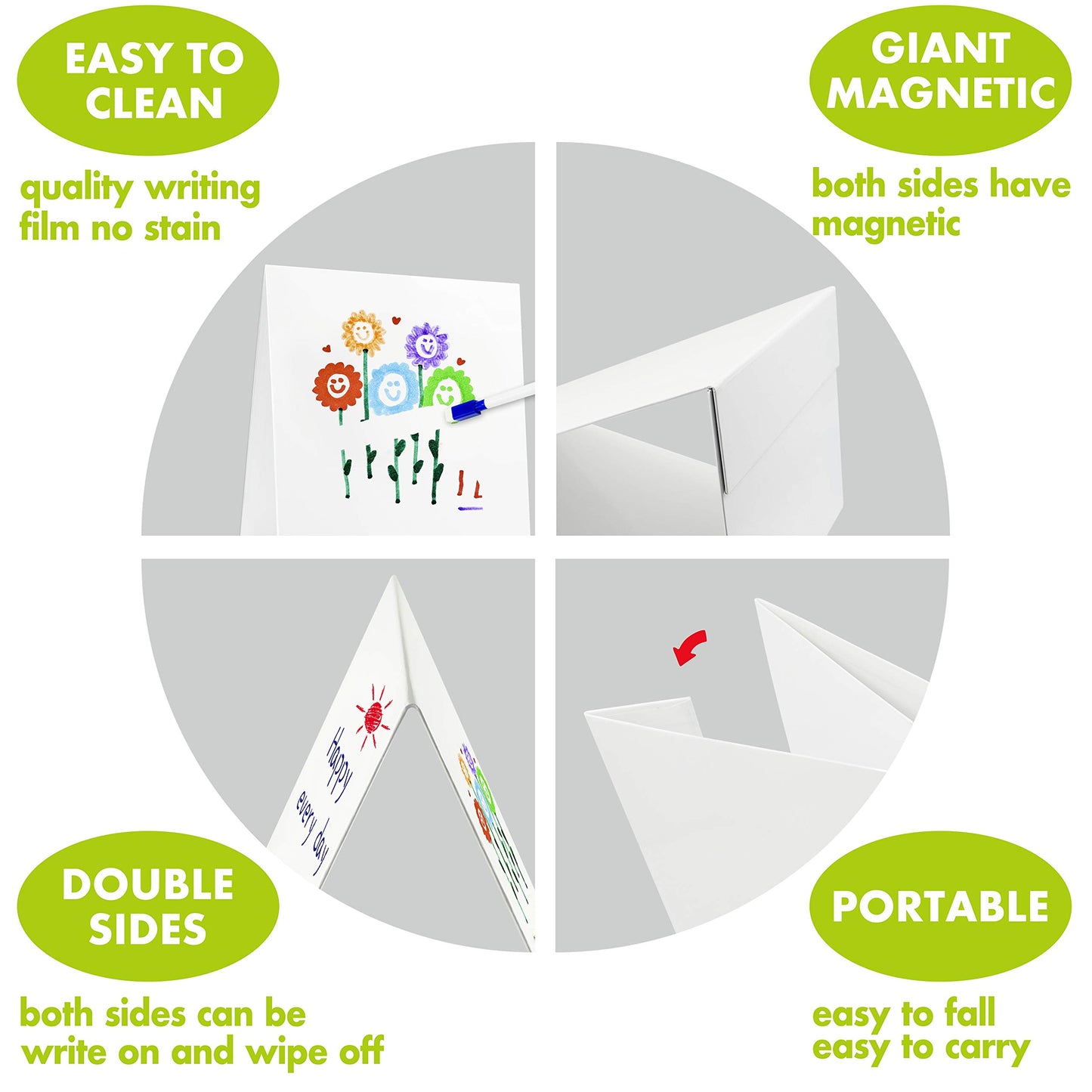 Magnetic Tabletop Desktop Easel &Whiteboard with Bonus 8X Dry Erase Markers. Double Sided and Self-Standing (16” X 12.5”)