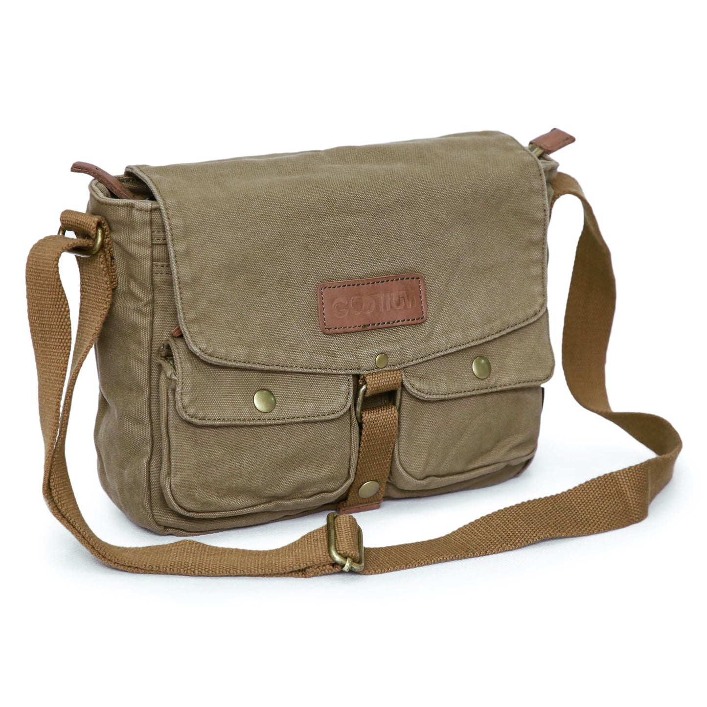 GOOTIUM Canvas Messenger Bag - Vintage Crossbody Shoulder Bag Military Satchel, Field Tan