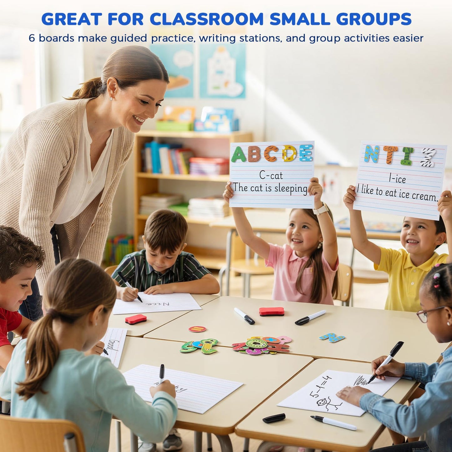 GAMENOTE White Board Dry Erase, Small Magnetic Lined White Board Set, Double Sided Magnet Ruled Lap Boards Whiteboard for Kids and Student Learning, 9x12 Inches (Pack of 12)