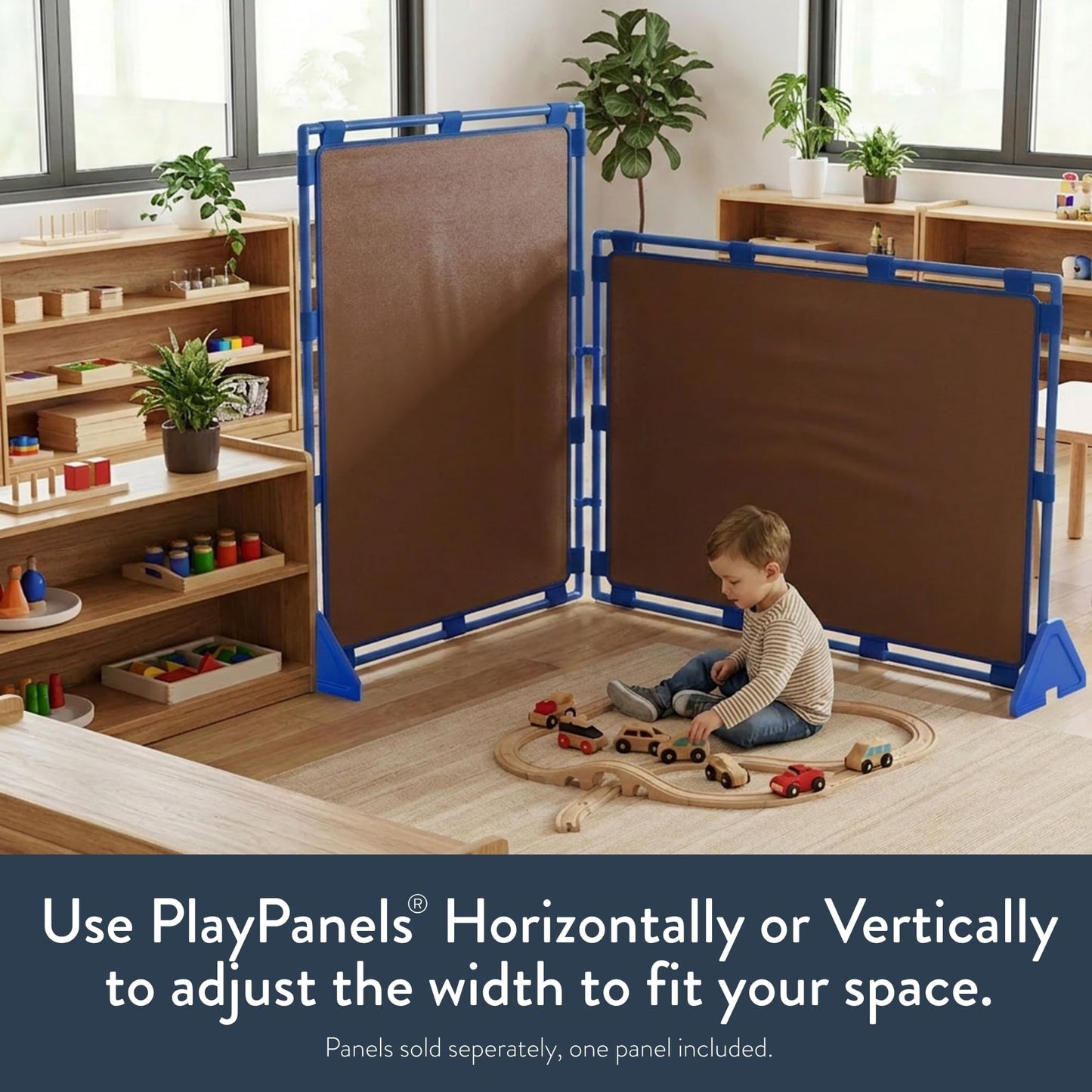 Children's Factory Big Screen PlayPanel, Kids Room Divider, Classroom Privacy Screen, Cantilever Feet Included, Walnut
