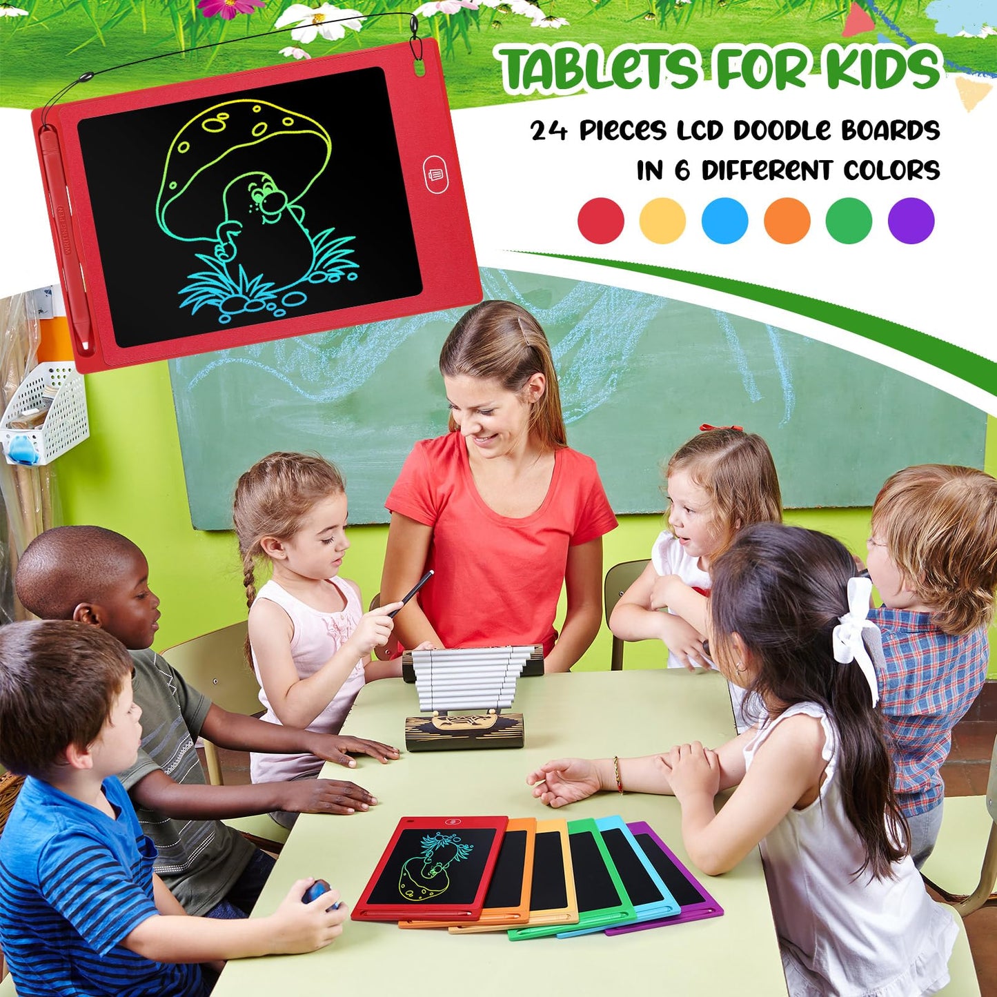 Zhehao 24 Pieces LCD Writing Tablet Doodle Board 8.5 Inch Colorful Reusable Screen Board Pad Reusable Drawing Writing Learning Educational Pad Toys for Girls Boys 8-10 3-10 (Bright Color,Round Style)