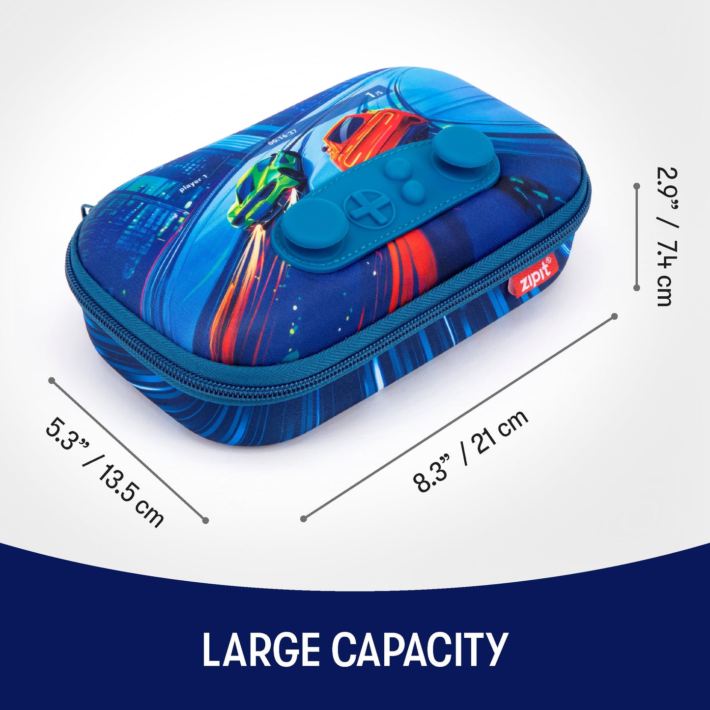 ZIPIT Gamer Pencil Case for Boys, Durable Pencil Box for School, Large Capacity Stationery Organizer Box, Blue