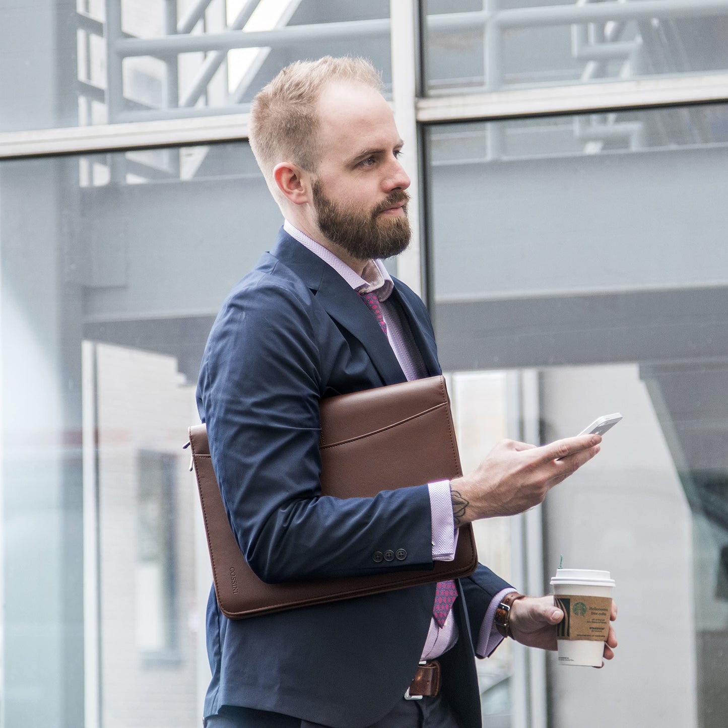 Cossini Premium Business Portfolio with Zipper – Padfolio - Superior Business Impressions Begin with PU Vegan Leather, 10.1 Inch Tablet Sleeve, Smart Storage, Solar Calculator, Writing Pad -Brown