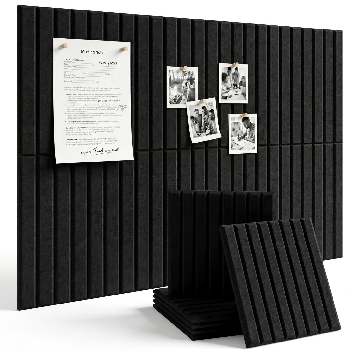 LOUKAII 0.47" Extra Thick Felt Bulletin Board, 6 Pack 36"x24" Large Pin Board with 50 Push Pins & 30 Removable Adhesive Tabs, No-Warp Wall-Friendly Display for Home Office Classroom, Black