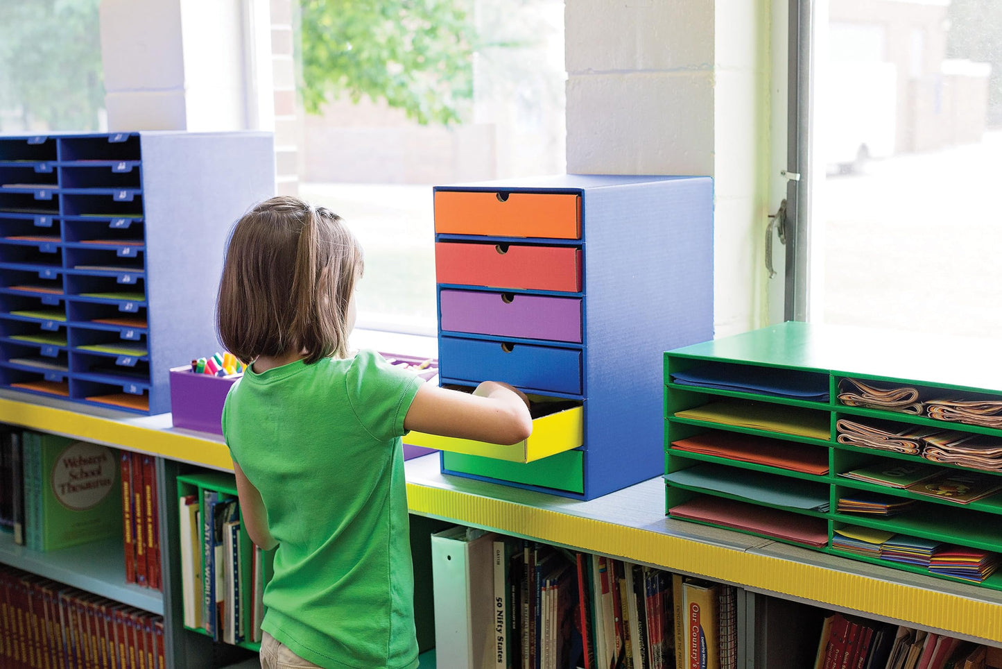 Classroom Keepers Sturdy Cardboard Mailbox, 10-Slot, Blue, 16-5/8"H x 21" W x 12-7/8"D, 1 Unit