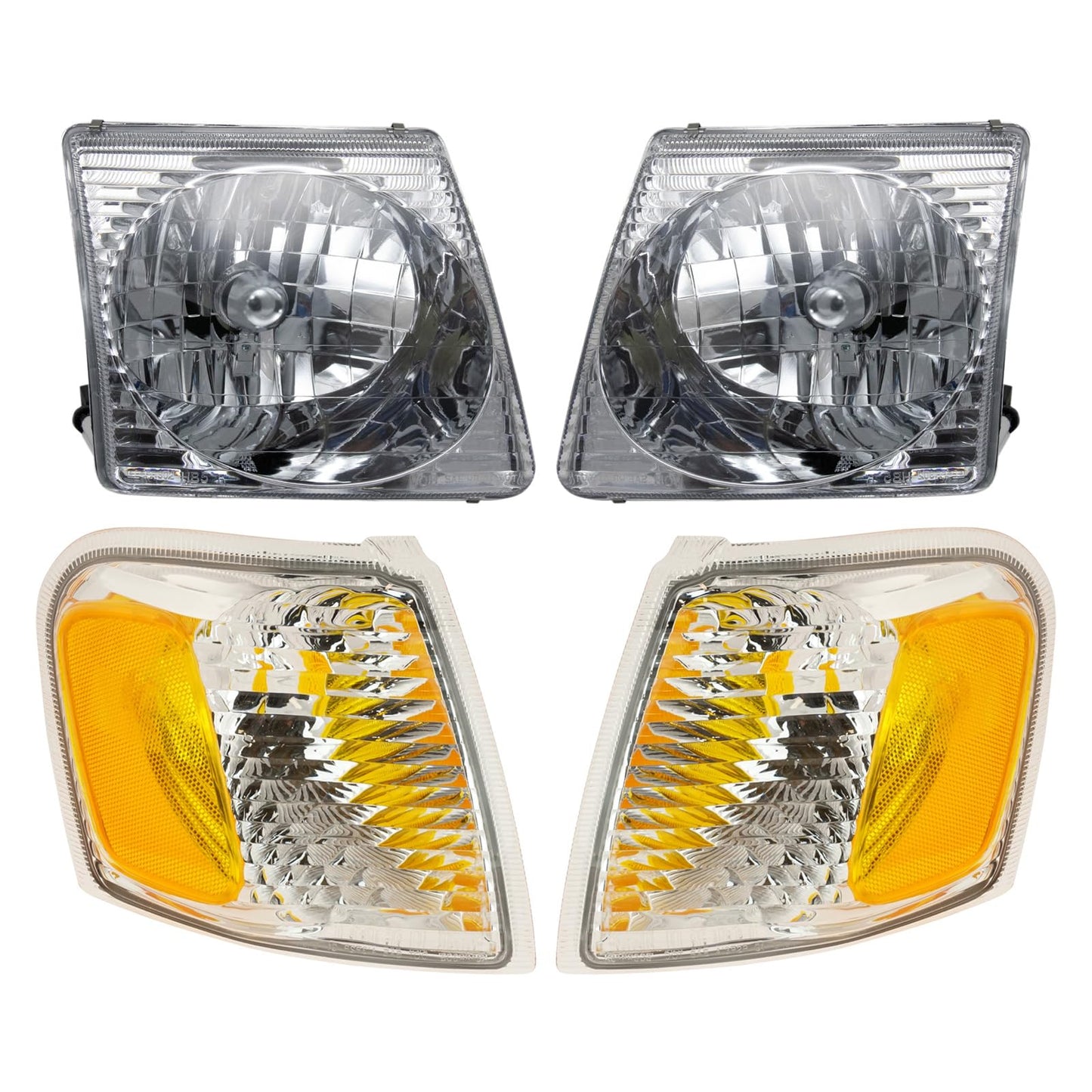 TRQ Headlight Assembly Set for 2001-2003 Ford Explorer Sport, 2001-2005 Explorer Sport Trac, Yellow, Model LKA55924