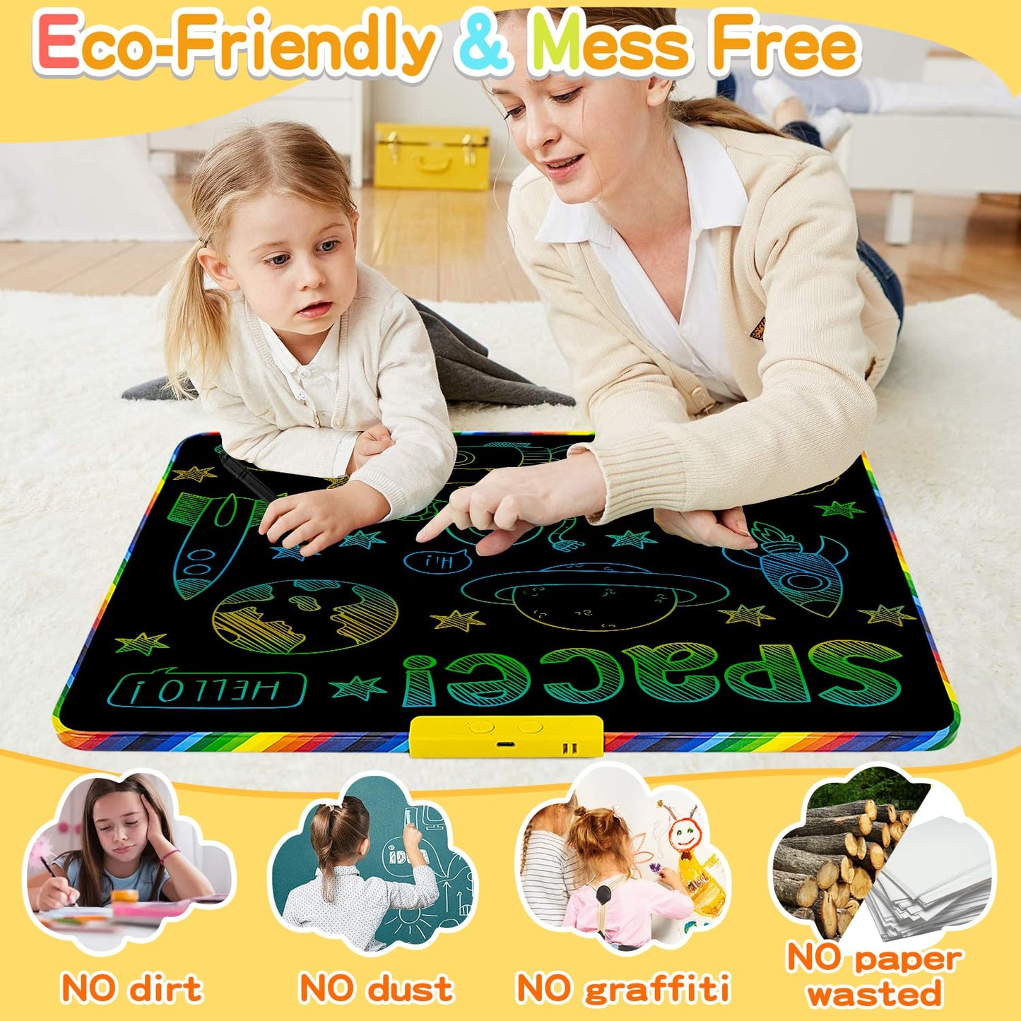 16 Inch 2-in-1 LCD Writing Tablet for Kids with Magnetic Whiteboard Back,Double-Sided Drawing & Learning Board, Reusable Doodle Pad for Toddlers,Educational Toy for Travel & Preschool