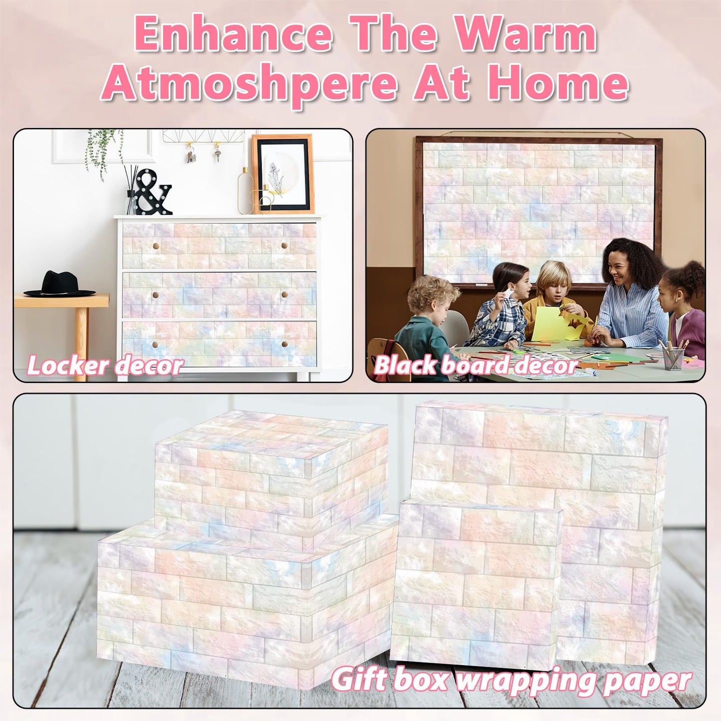 Graffiti Wall Bulletin Board Paper Roll Pastel Brick Gradient Stone Bulletin Board Background Back to School Classroom Decor Poster for Art Craft DIY Projects Home Office Party Supplies 17.7in x 20ft